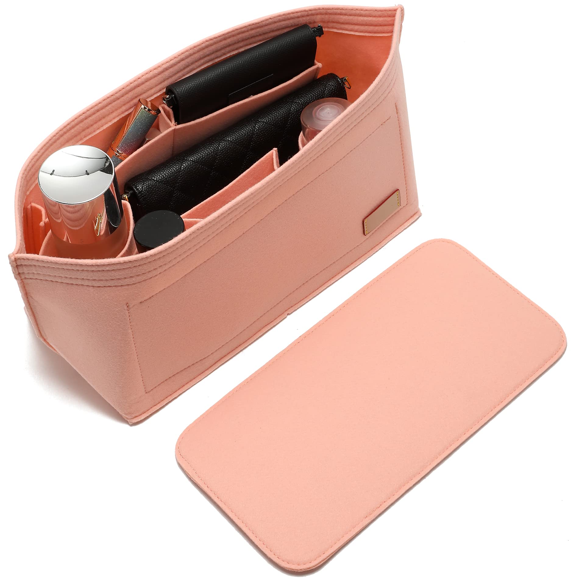 Doxo Purse Organizer Insert & Base Shaper 2pc Set, Felt Handbag & Tote Bag Fit L Speedy 30 Nererfull PM More(Pink,Medium-Combina