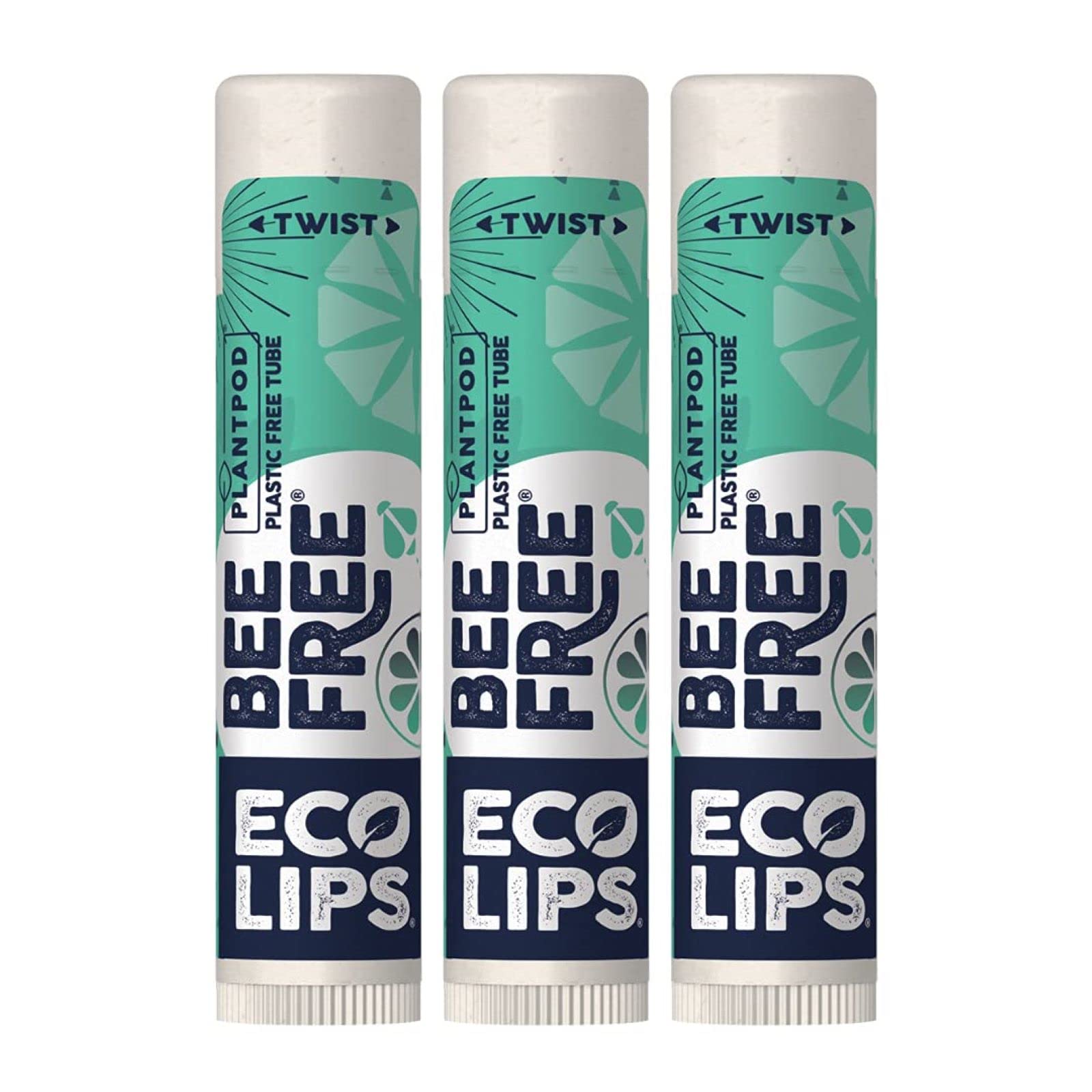 Vegan Lip Balm Sweet Mint by Eco Lips flavor 3 Pack Natural Bee Free with Candelilla Wax, Organic Cocoa Butter, & Coconut Oil Li