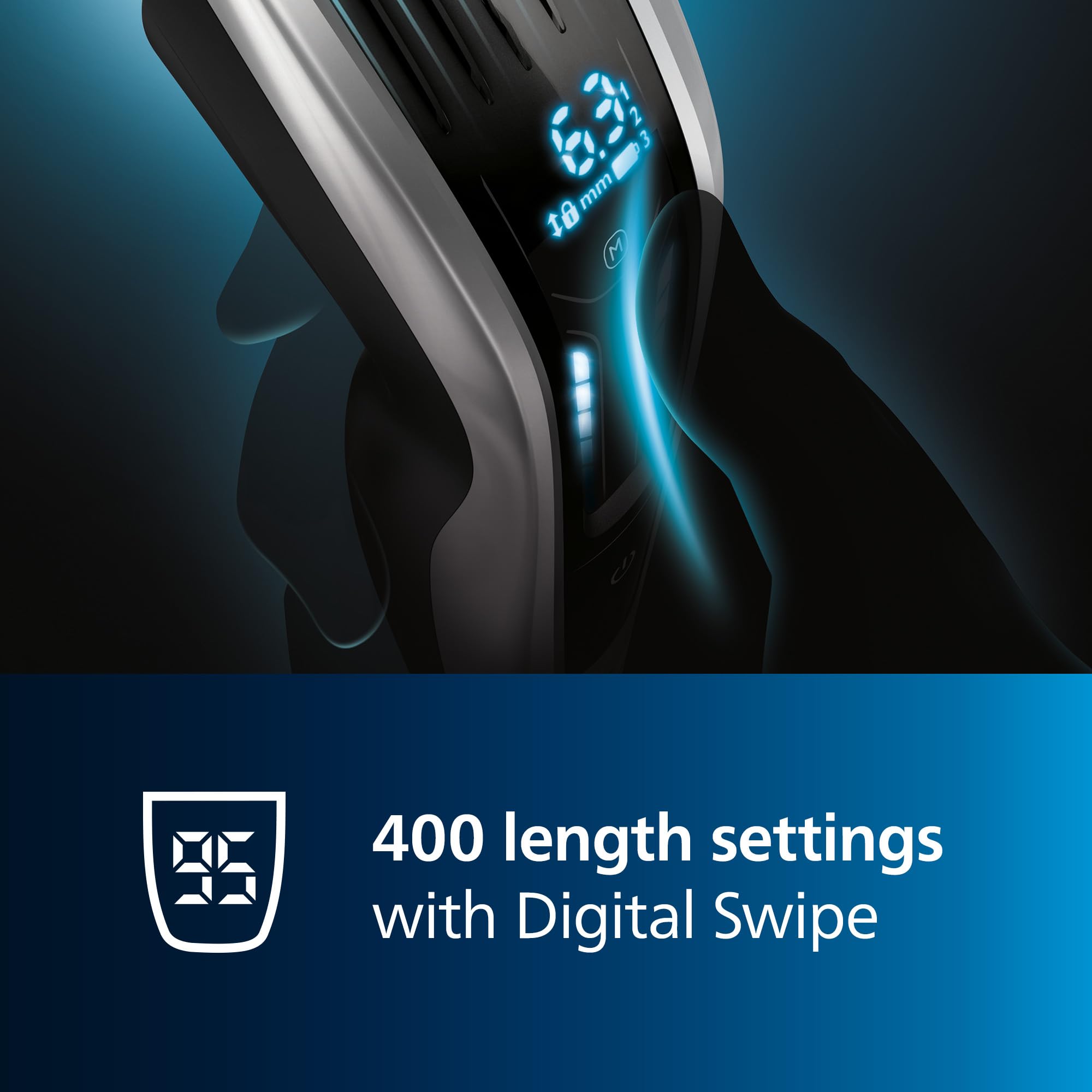Philips Norelco Hair Clipper 9000 Series, Hair Trimmer, Auto Turbo, Dual Cut Technology, Motorized Combs, 400 Length Settings, 1