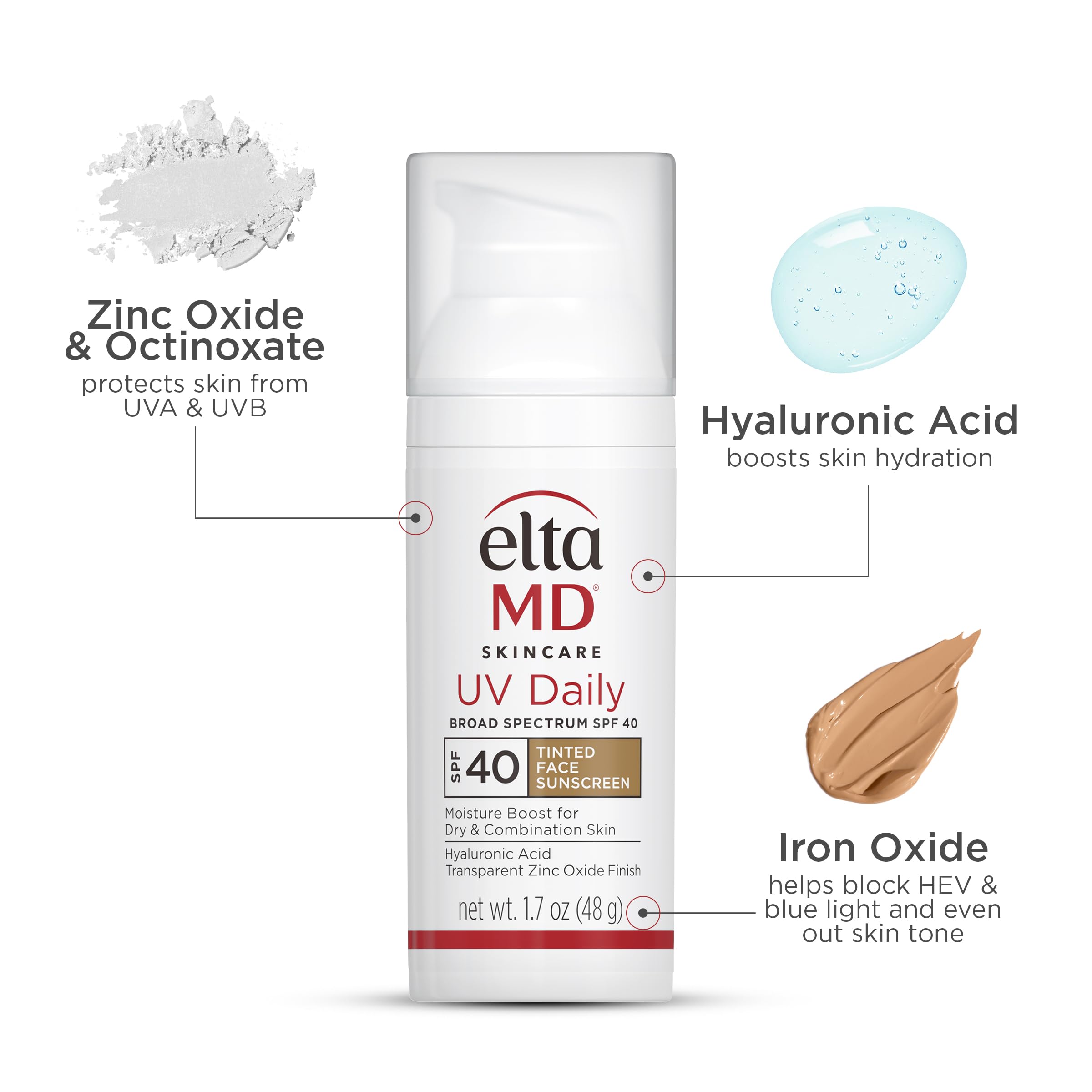 Eltamd Uv Daily Spf 40 Tinted Face Sunscreen Moisturizer, Lightweight Tinted Sunscreen For Face, 1.7 Oz Pump (Pack Of 2)