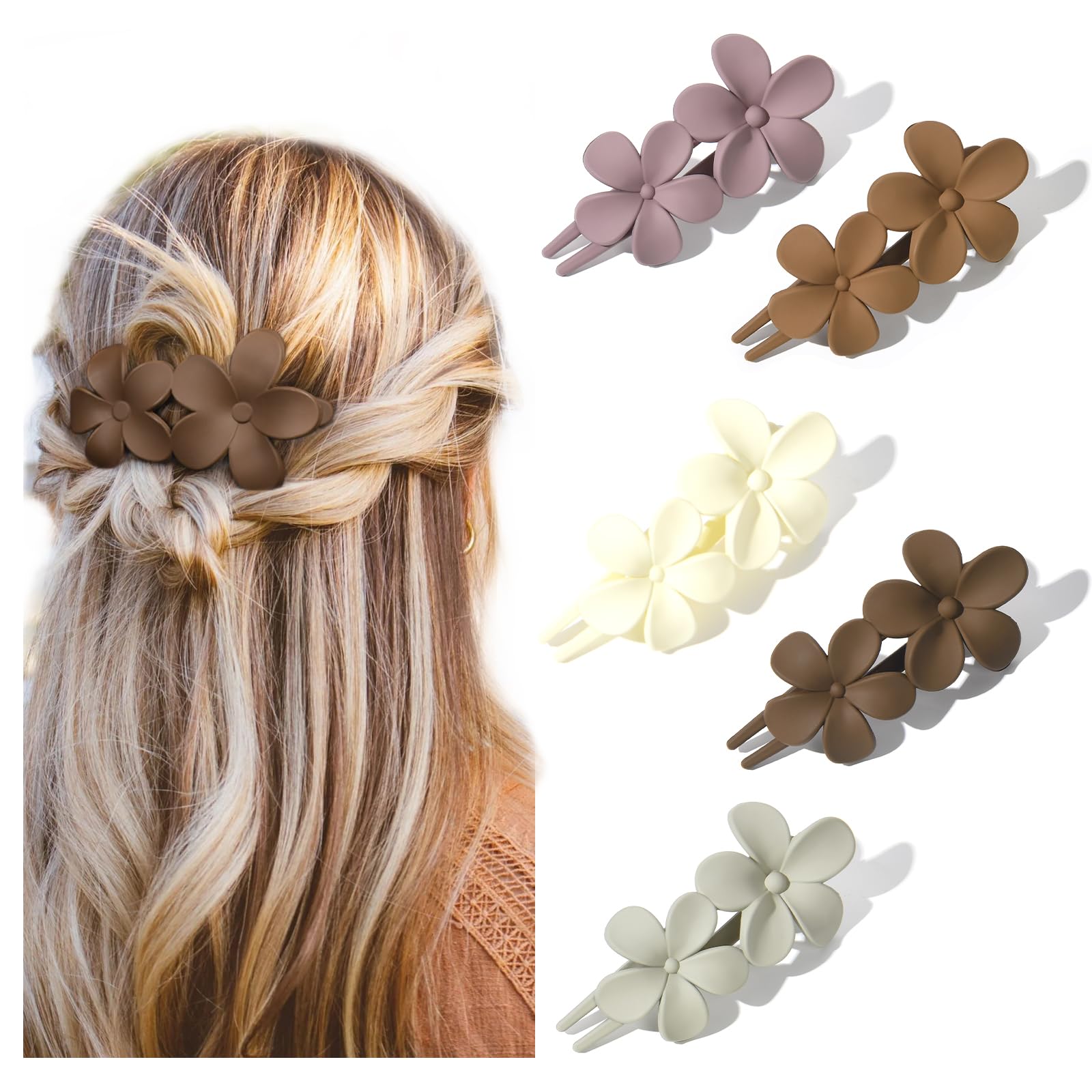YANIBEST 5 Pcs Flat Hair Clips - Stylish Lay Flat Claw Clips for All Hair Types,Multi-Styles Matte Non-slip Hair Clips for Women
