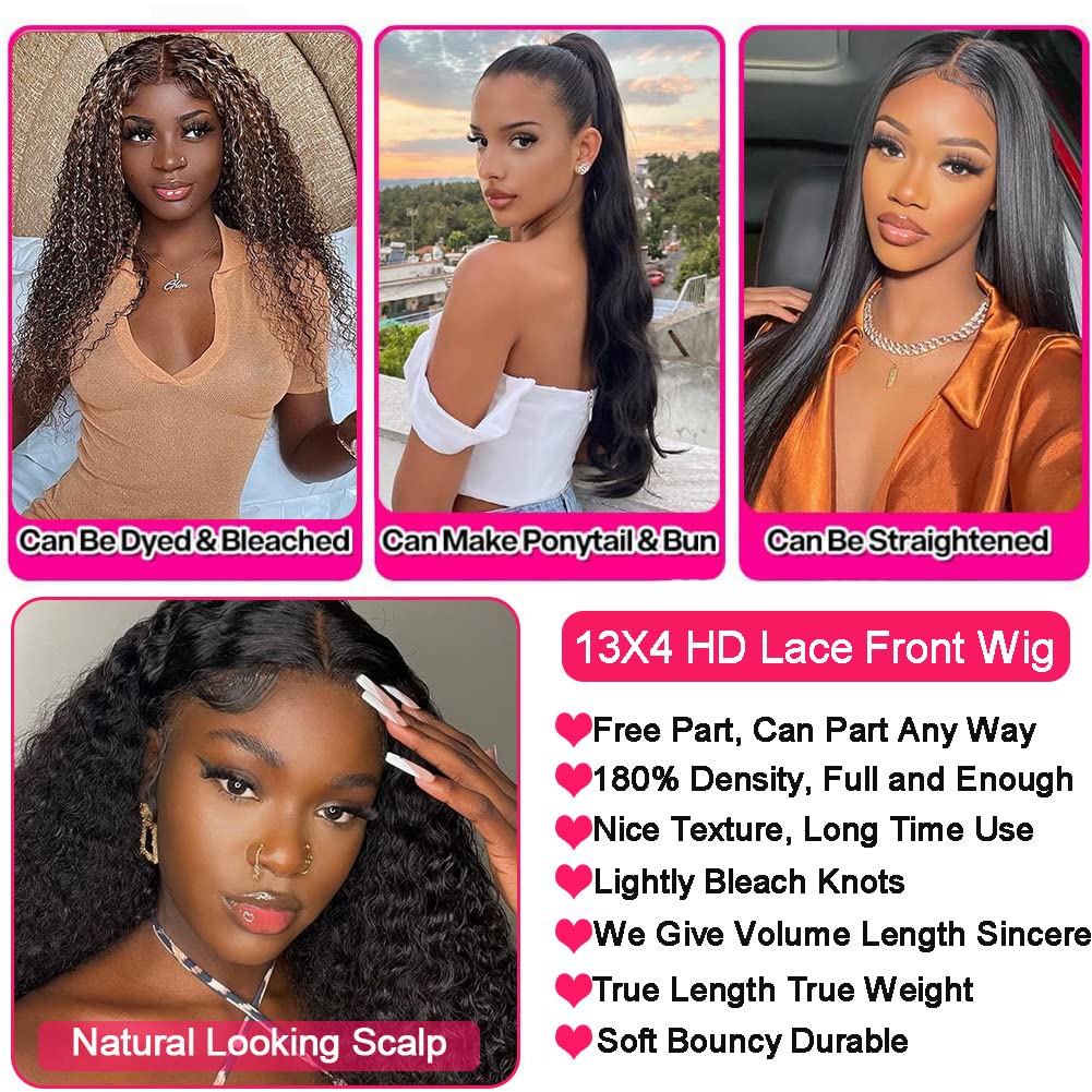 Jietai 13X4 Hd Lace Front Wigs Human Hair Pre Plucked With Baby Hair 180% Density Brazilian Curly Wave Human Hair Wigs For Black