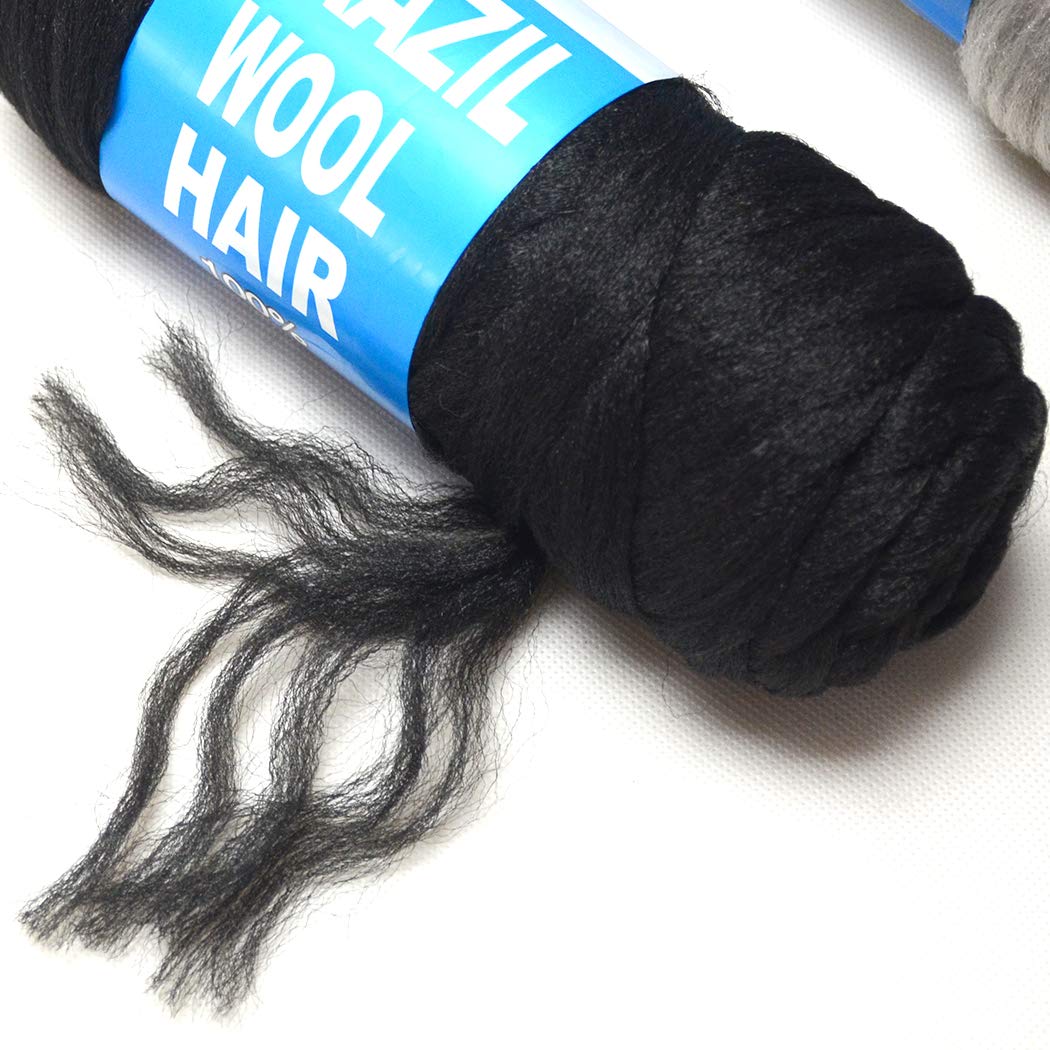BLUPLE Brazilian Wool Hair 1 Roll Black Acrylic Yarn for African Hair Braiding Sengalese Twisting Jumbo Braids/Crochet Faux Locs