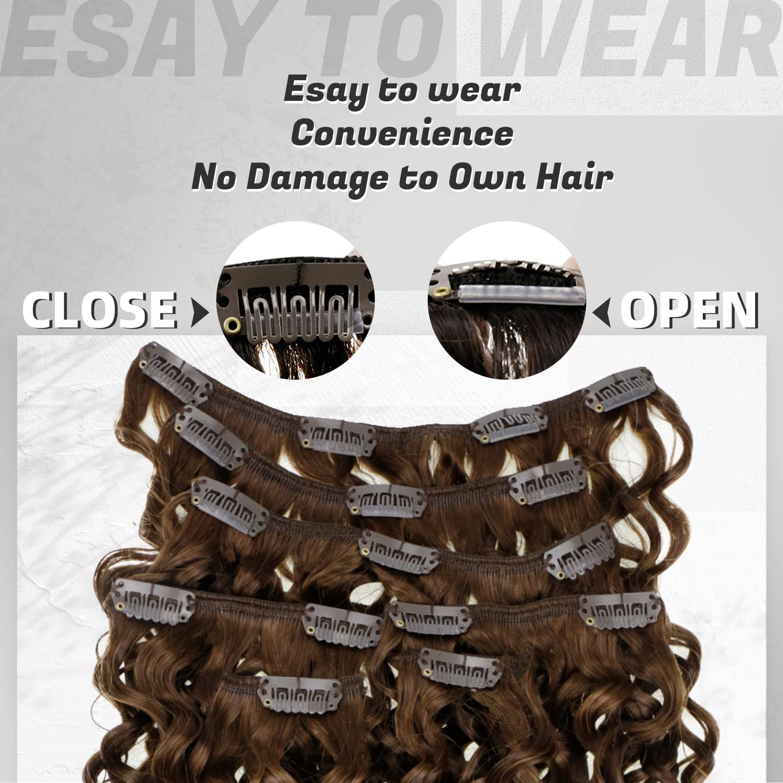 Hetto Natural Curly Clip in Extensions Human Hair 22 Inch #4 Chocolate Brown Clip in Human Hair Extensions 105+20g 7 Pieces Full