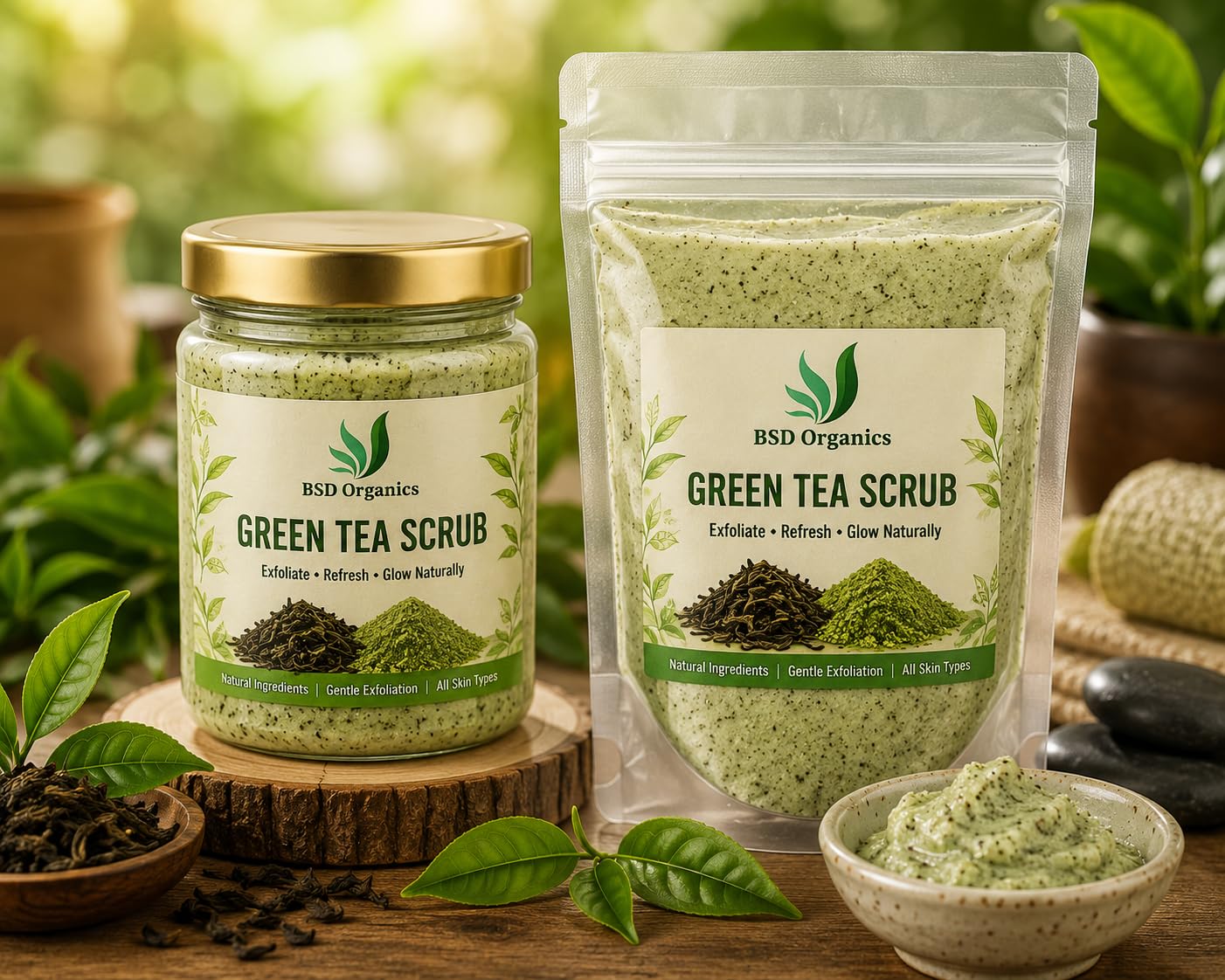 BSD Organics green tea scrub (100 gram / 3.5 ounce