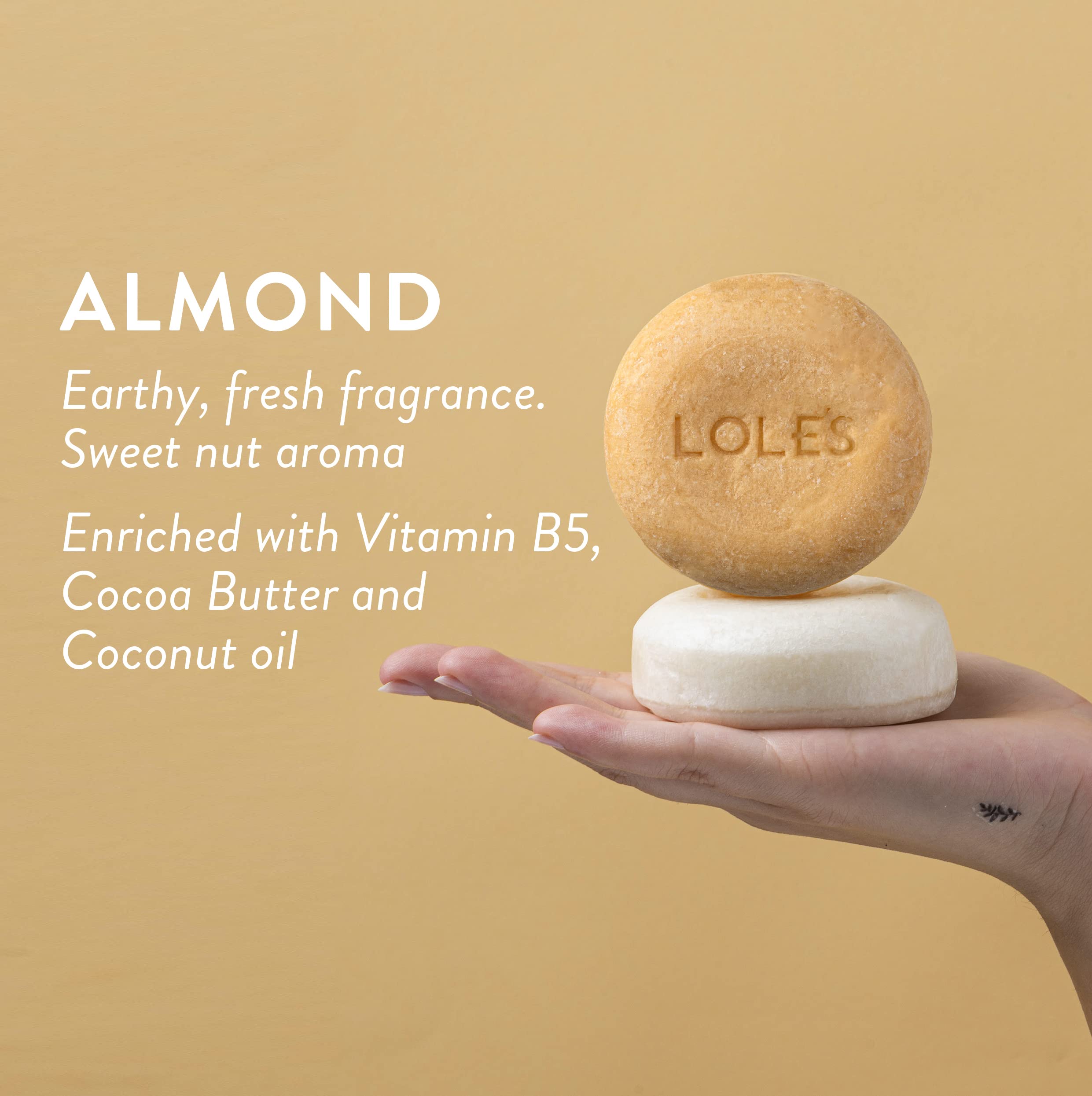 Lole'S Shampoo Bar With Conditioner, Almond Oil For Dry & Colour Treated Hair, Nourish & Deep Moisture, Eco-Friendly, 99% Natura