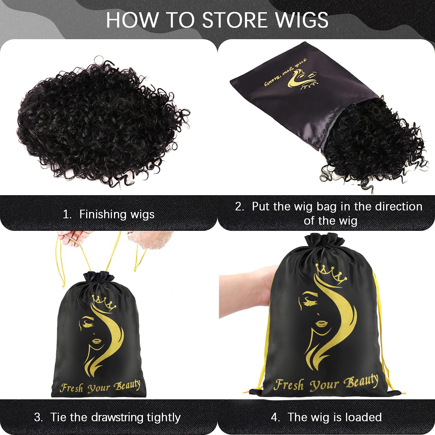AIHOPESTO Silk Satin Bags Hair Packaging Bags For Bundles Soft Silk Satin Pouches with Drawstring Wigs Bags Hair Tools Storage B