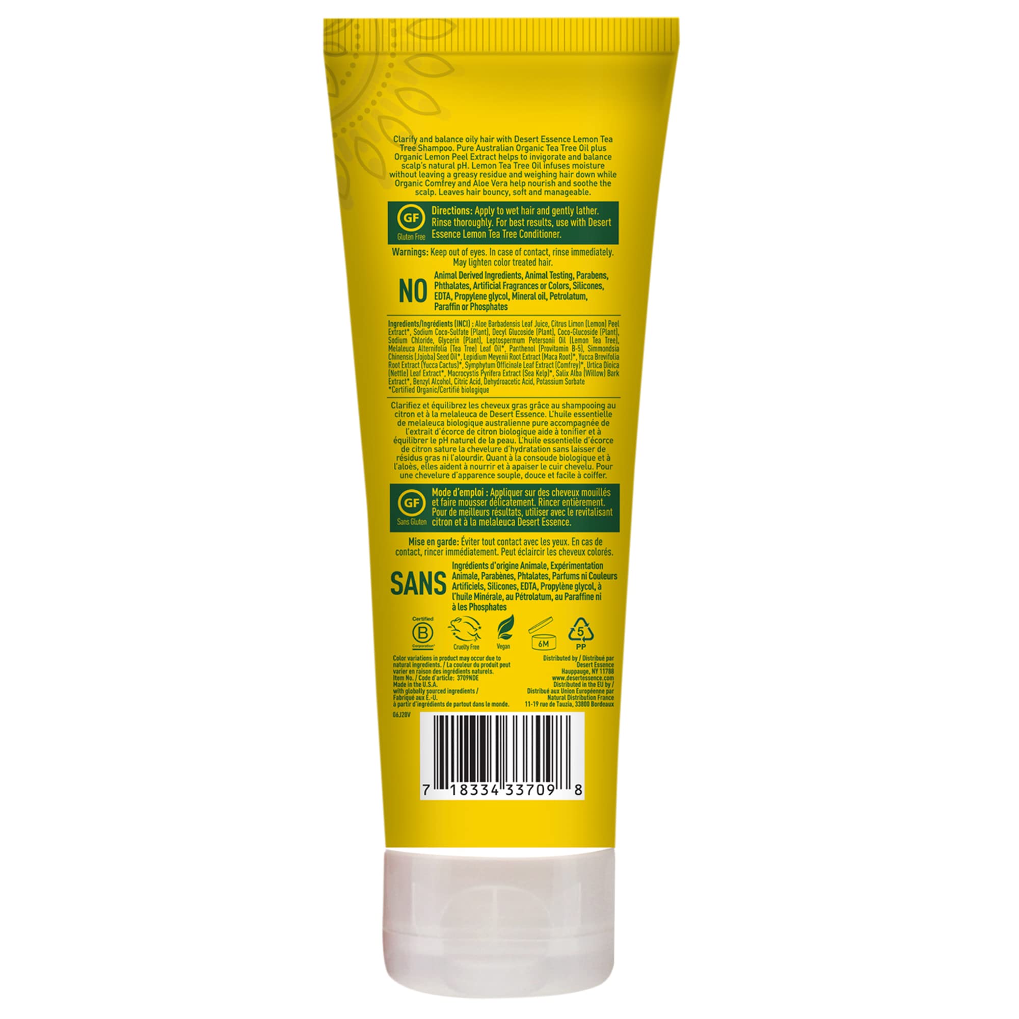 Desert Essence Lemon Tea Tree Shampoo - 8 Fl Ounce - Removes Excess Oil - Revitalizes Scalp - Strengthens & Protects Hair - Maca