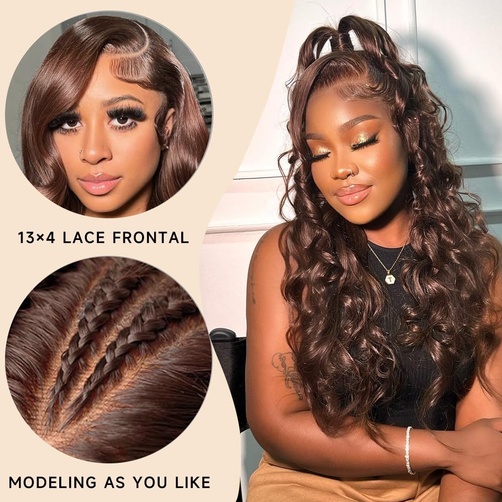 Chocolate Brown Lace Front Wig Human Hair 13X4 Hd Transparent Lace Chocolate Brown Wig Human Hair Pre Plucked With Baby Hair 180