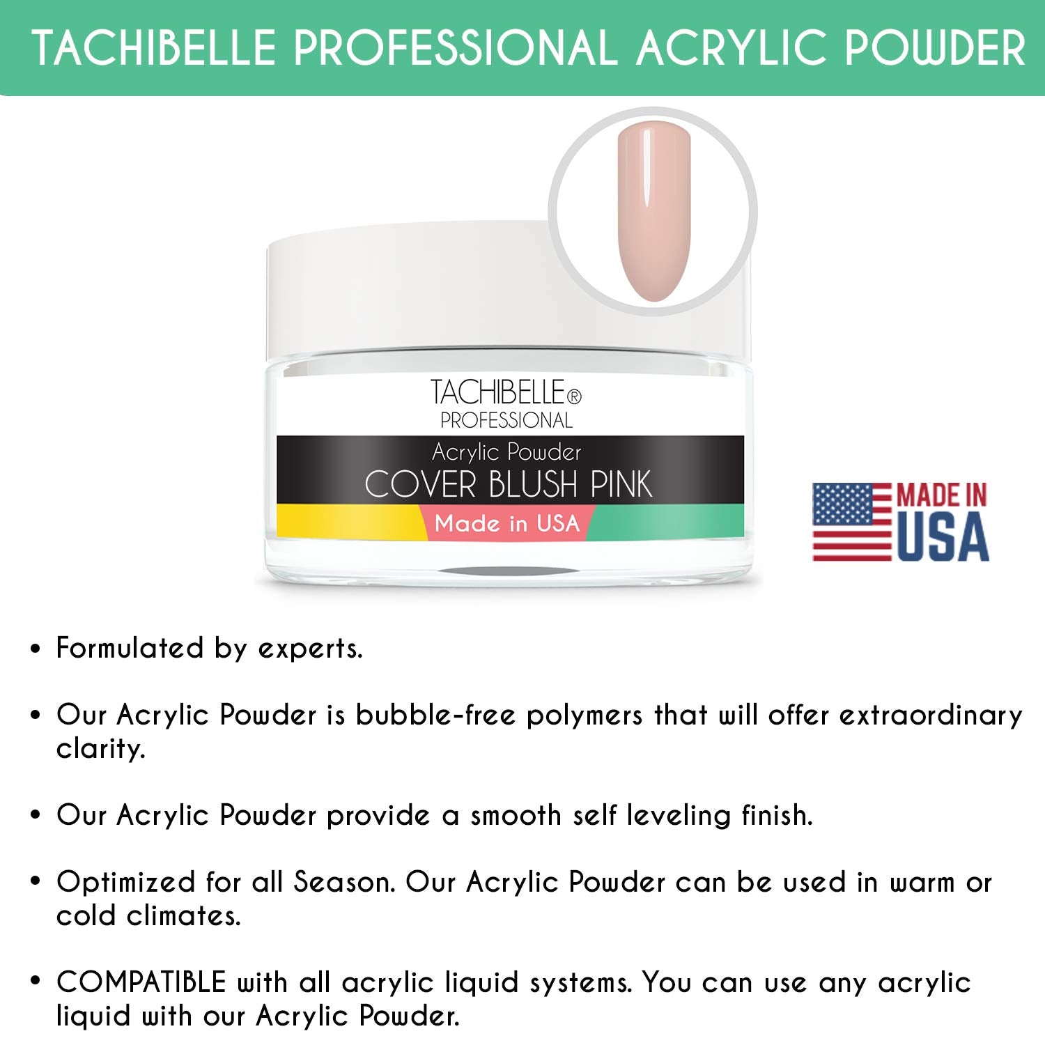 Tachibelle Professional Acrylic Nail System Acrylic Powder, 2 Oz. Made In Usa. Used In Professional Salons. (Cover Blush Pink 2O