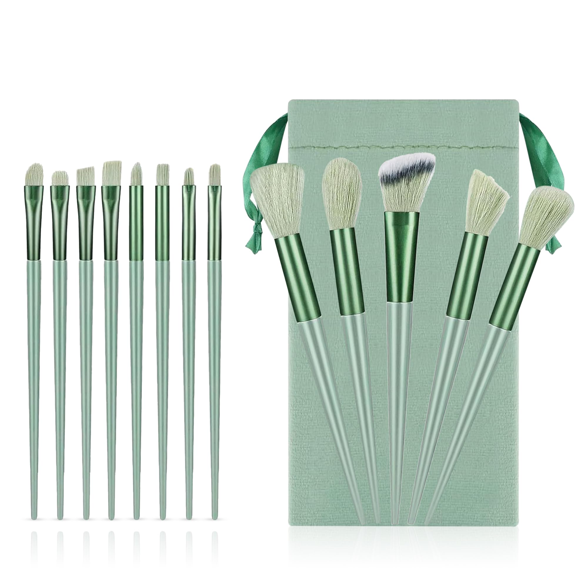 Glun 13 In 1 Green Colour Professional Makeup Brushes, Beauty Brushes With Carry Bag For Makeup Artists, Foundation, Powder, Con