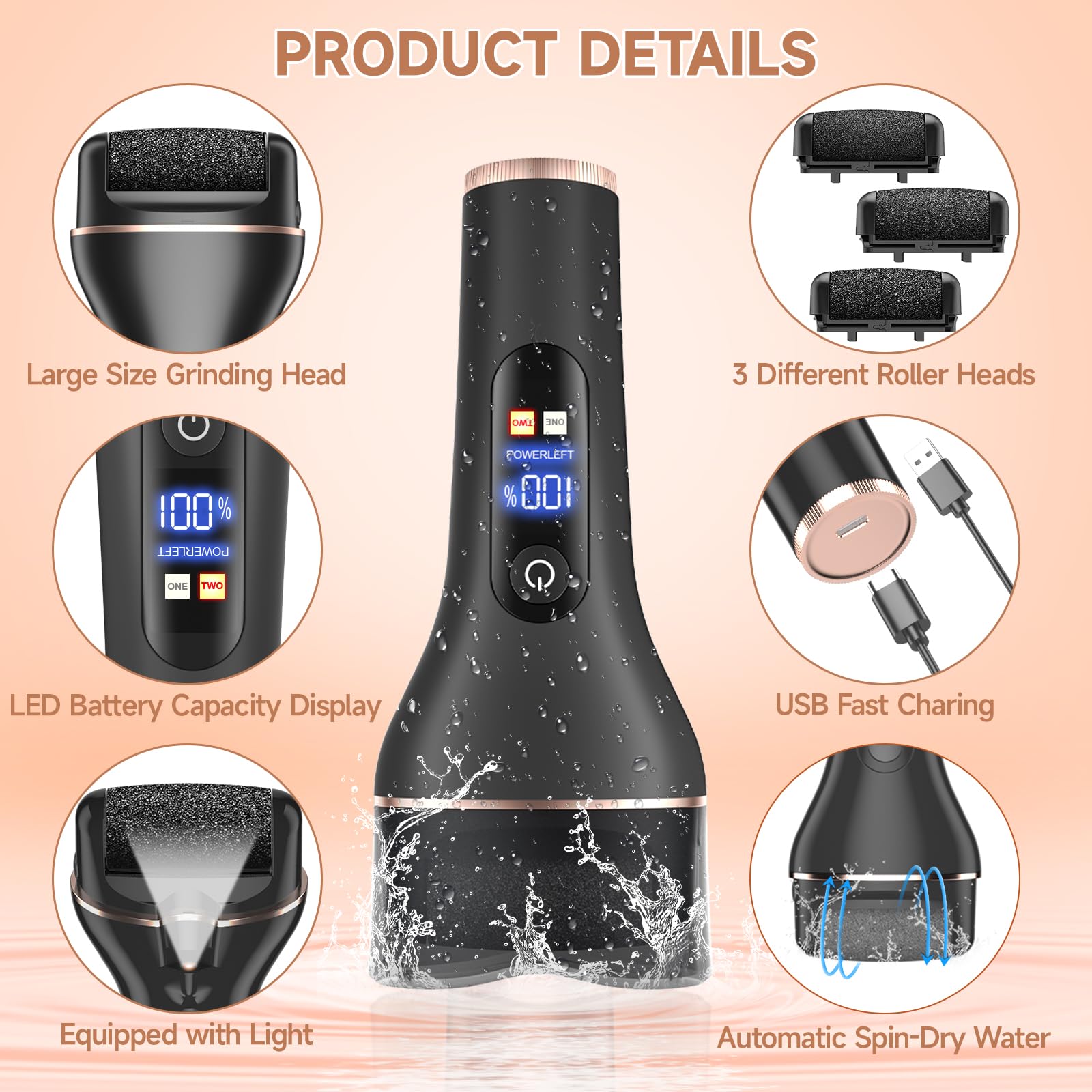 Electric Callus Remover For Feet,Rechargeable Portable Electronic Foot File Pedicure Kits,Professional Waterproof Pedi Feet Care