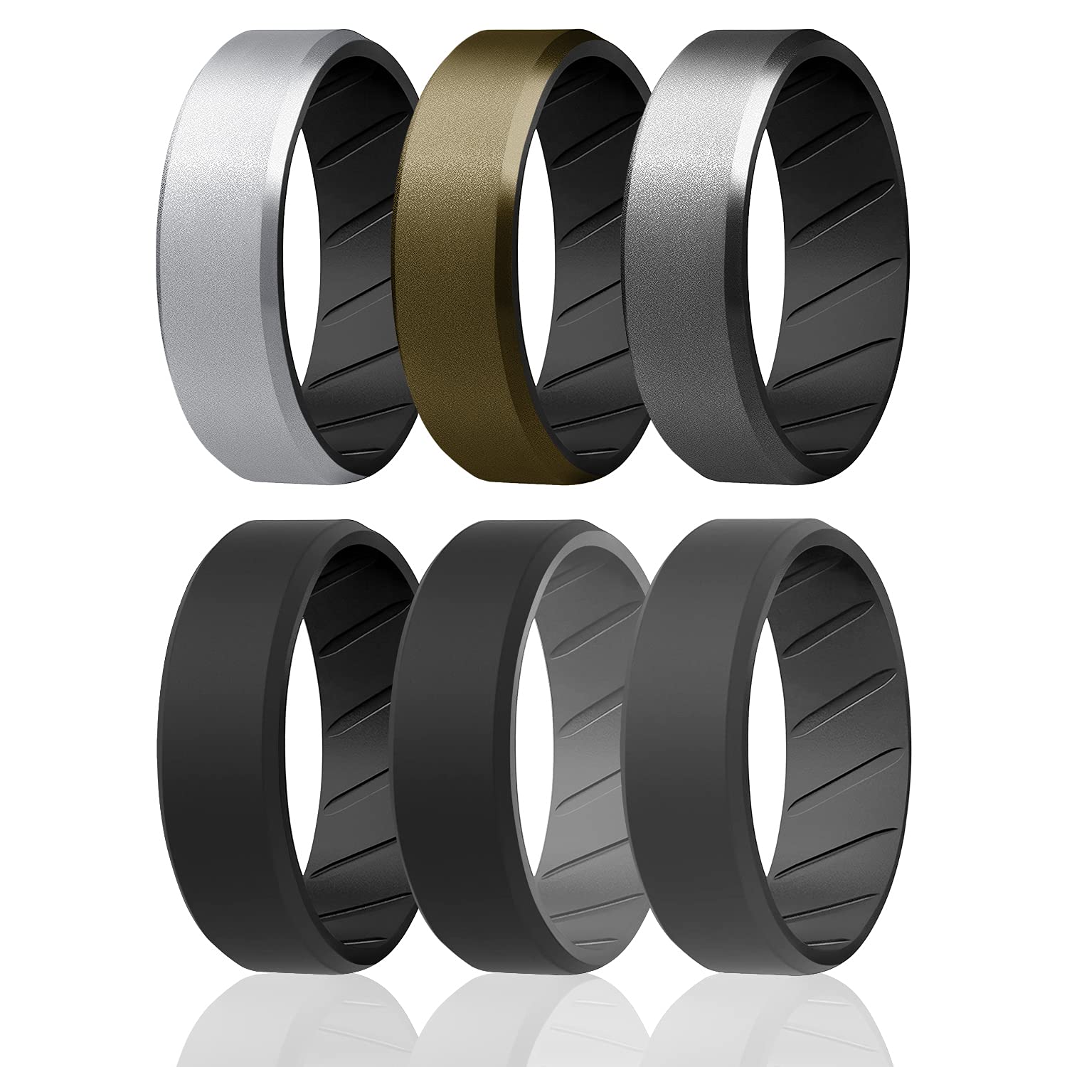 Silicone Wedding Br 8Mm Edge Ring Set - Black By Roq For Men - 6 X 16 Mm Ring