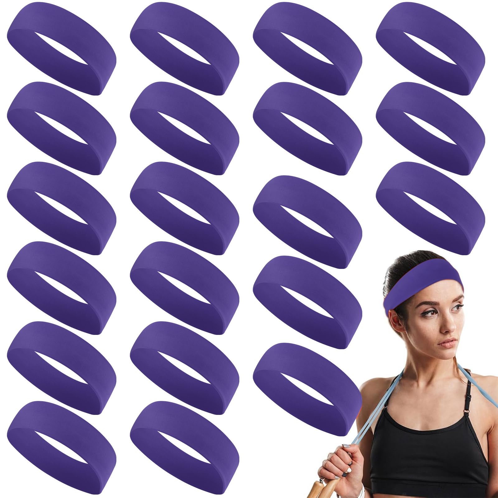 Hotop 20 Pcs Sport Stretchy Headbands for Girls Women Non Slip Soft Fabric Elastic Headband Bulk for Yoga DIY Team Gifts(Purple)