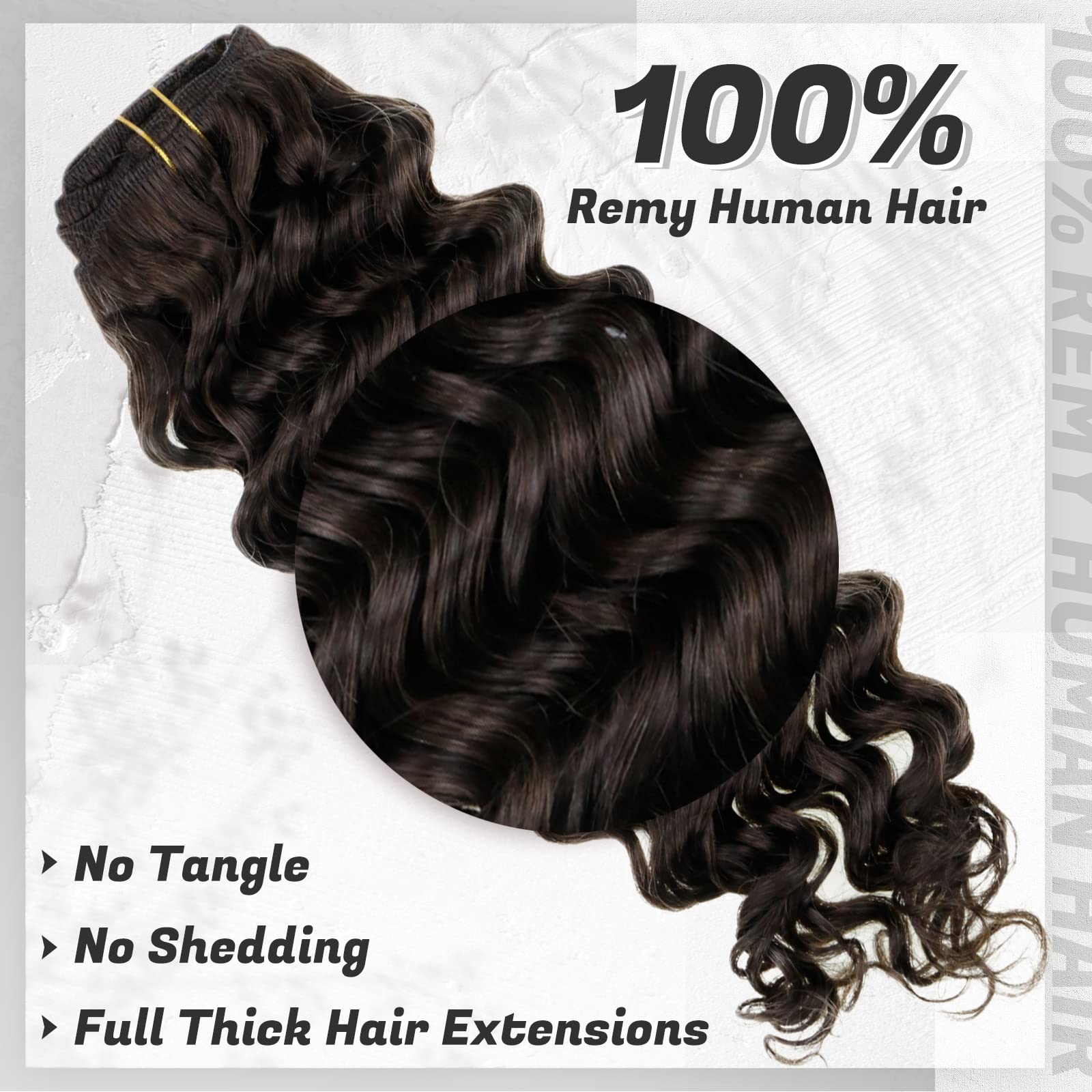 Hetto Curly Clip in Hair Extensions Human Hair 18 Inch Clip in Extensions Brown Curly Human Hair 7Pcs 105+20g #2 Darkest Brown N