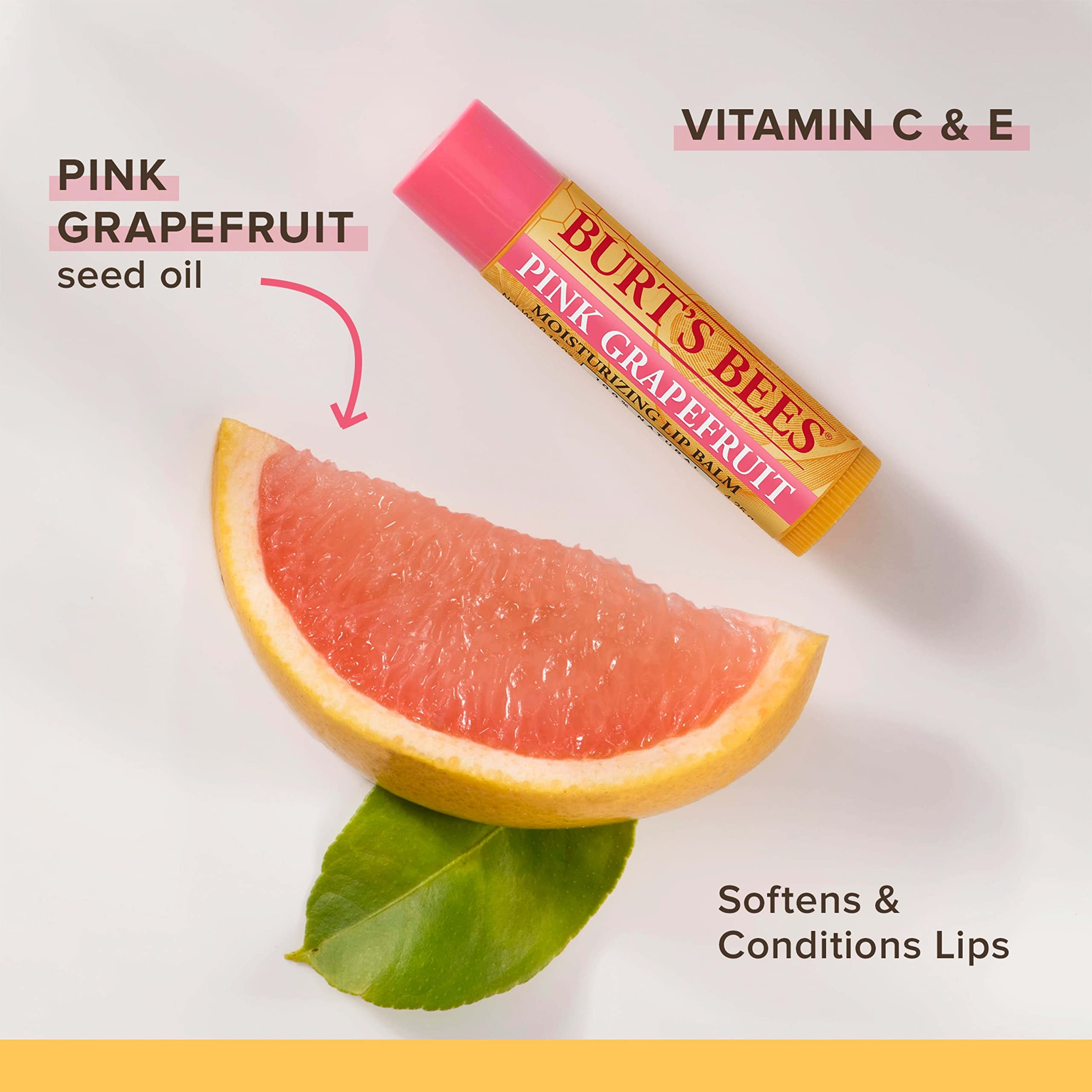 Burt'S Bees 100% Natural Moisturizing Lip Balm, Pink Grapefruit With Beeswax & Fruit Extracts, 1 Tube