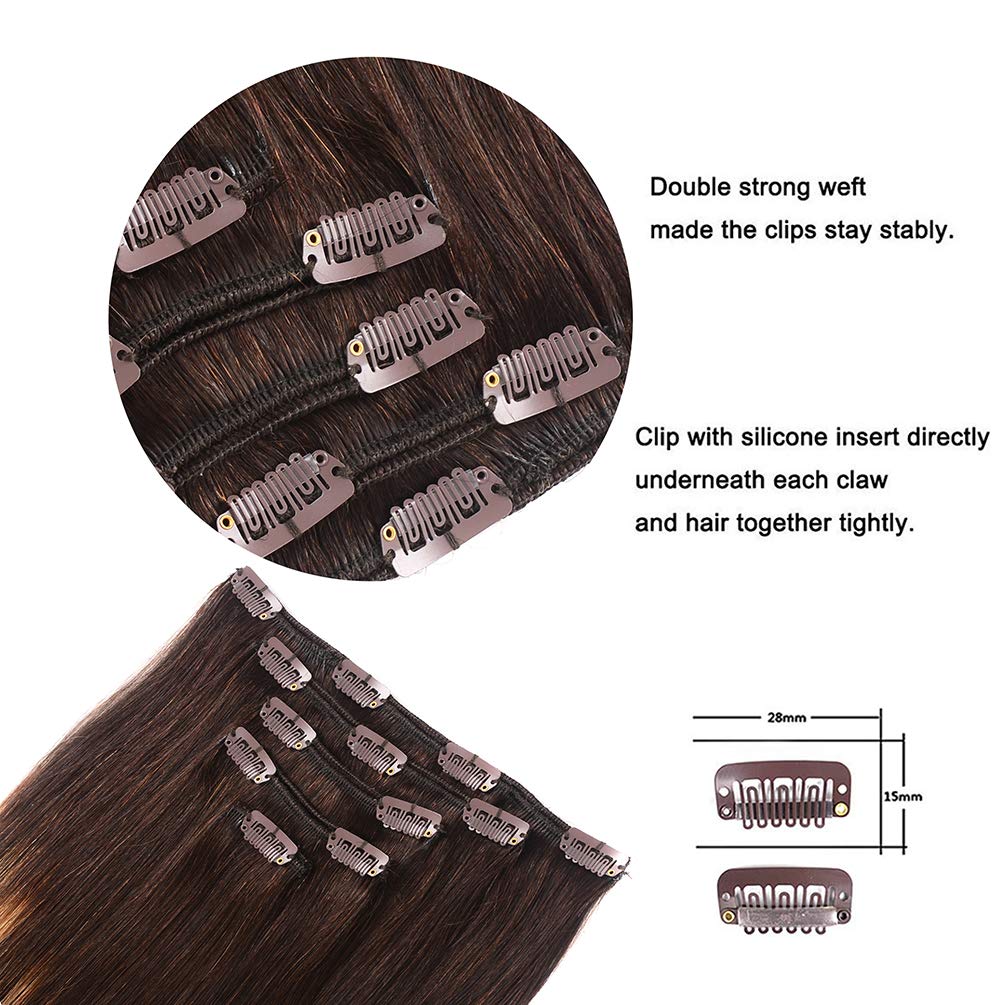 5 Pieces 18'' Remy Clip In Hair Extensions Human Hair Dark Brown To Dirty Blonde Highlight Brown Ombre - Silky Straight Short Th