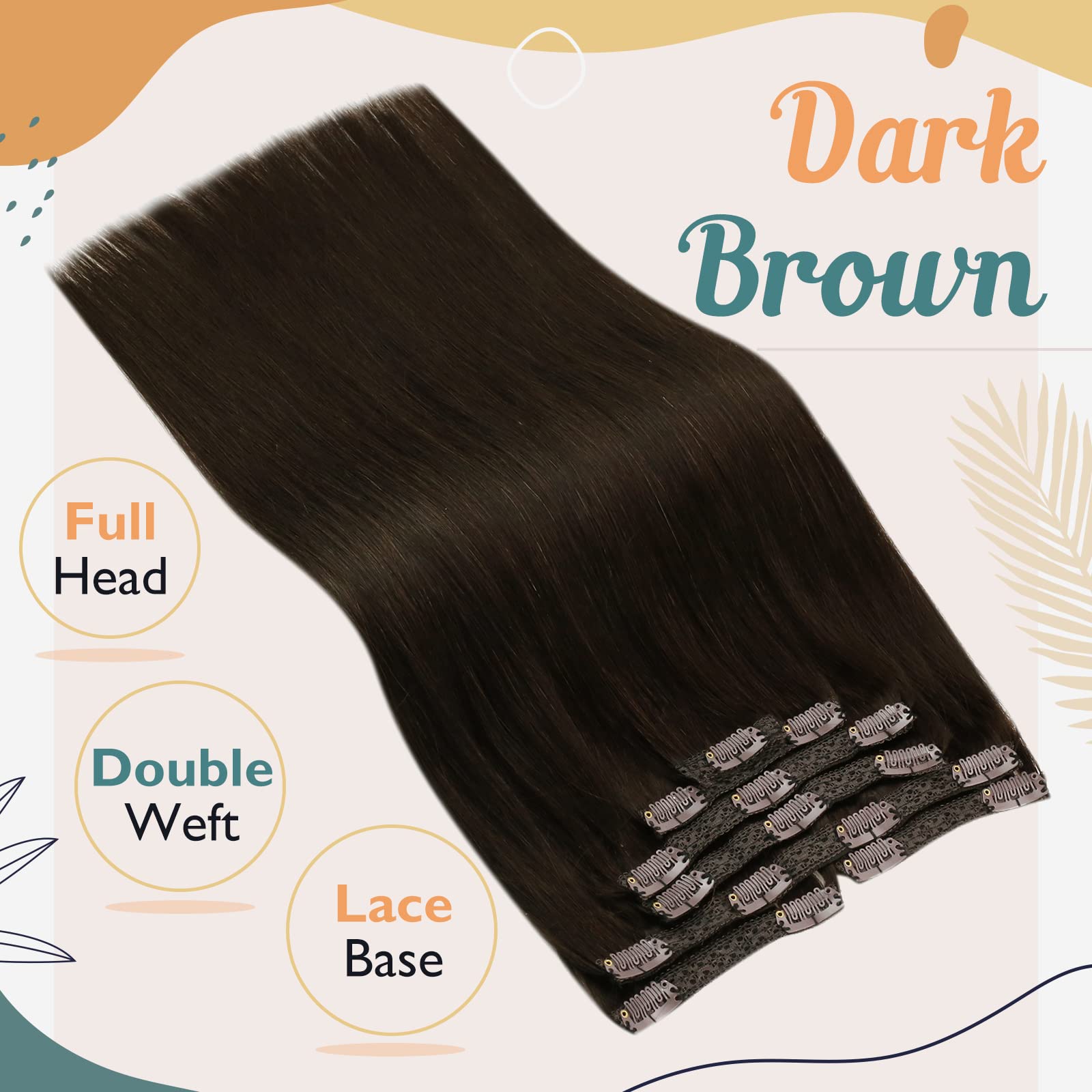 Sunny Clip on Hair Extensions Human Hair Darkest Brown Hair Clip in Human Hair Extensions Dark Brown Clip in Hair Extensions Nat