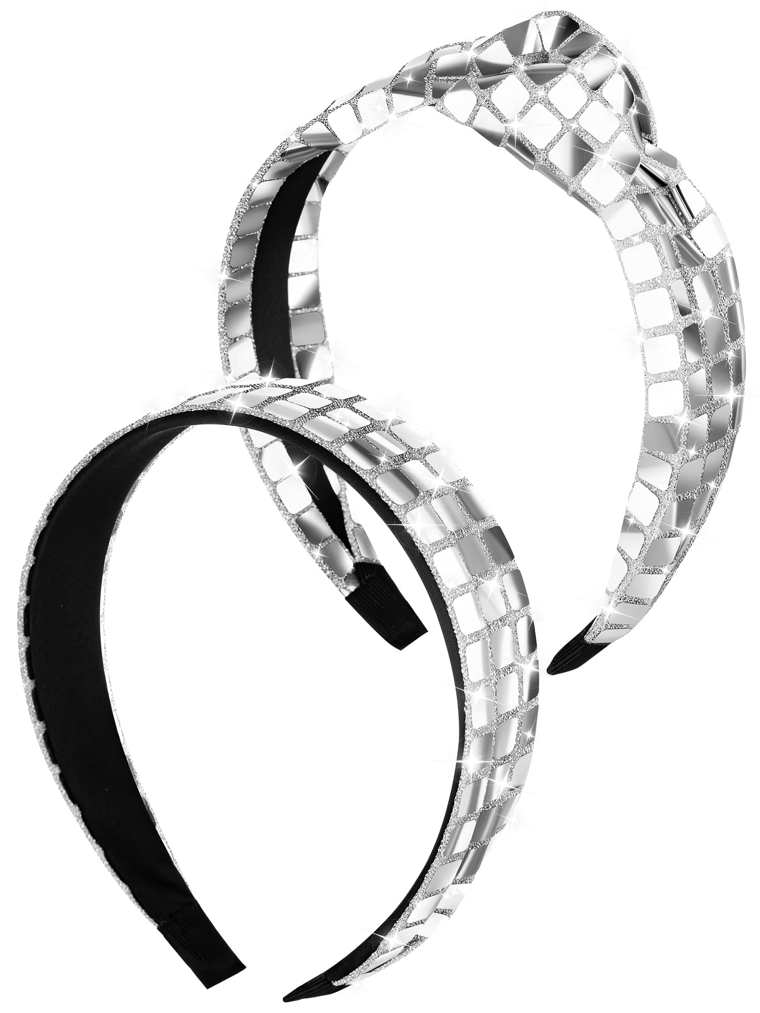 Hoteam 2 Pack Disco Headband 70s 80s 90s Retro Silver Headband Glitter Knotted Disco Headwear Wide Last Rodeo Headpiece Party Bi