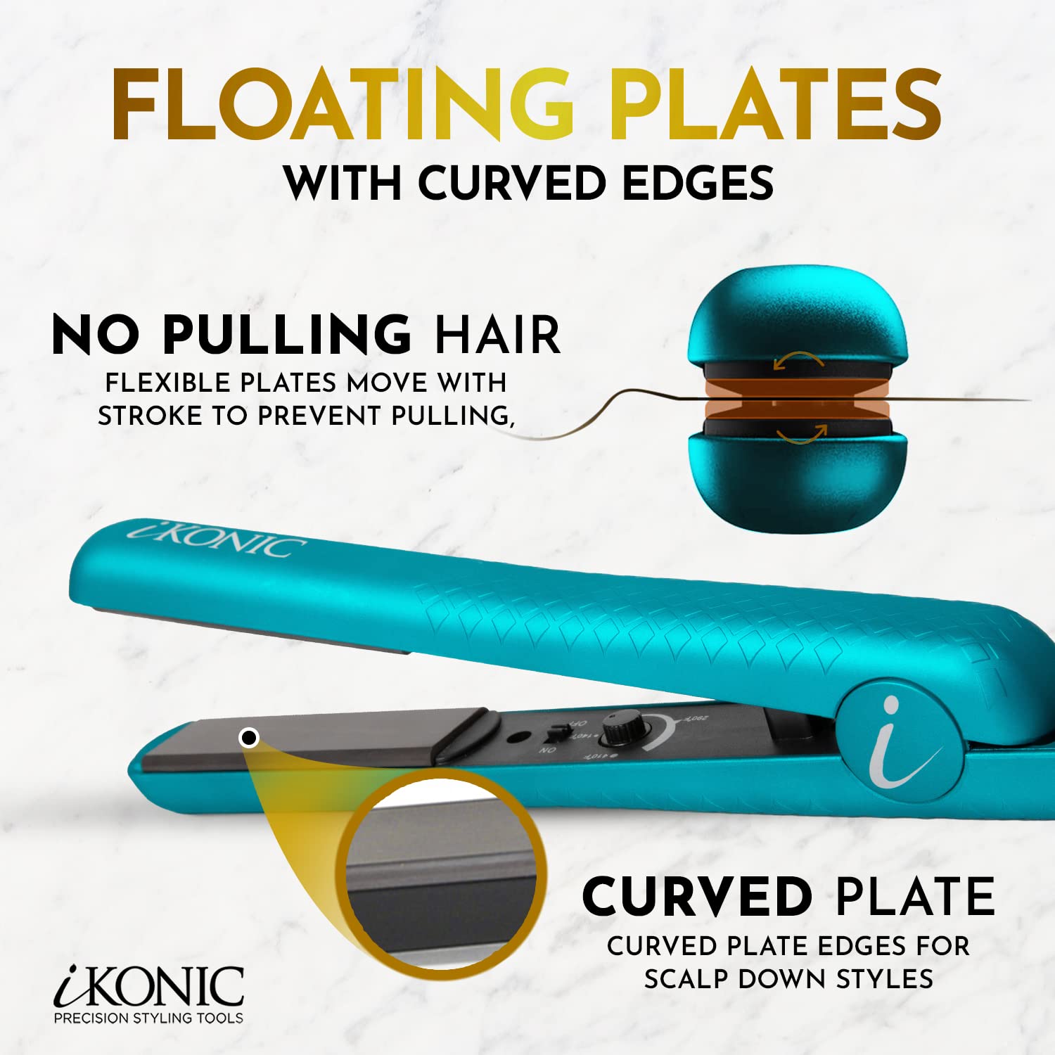 iKonic 100% Pure Ceramic Flat Iron, All in One Hair Curling Straightener, 1.25 Inch with Floating Plates, Infrared Technology, A