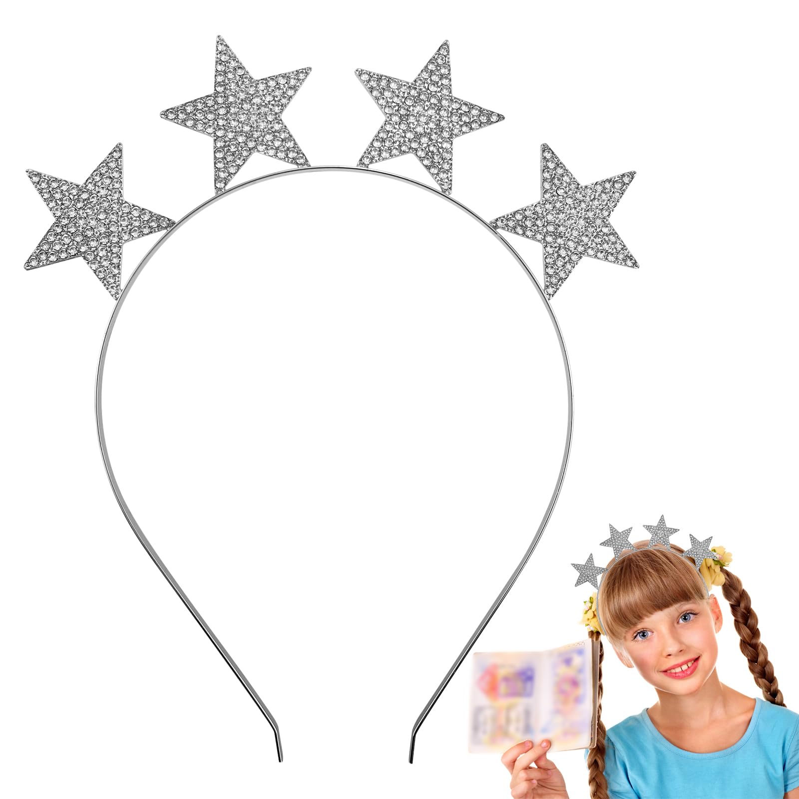 Rhinestone Star Headband Glitter Metal Bride Princess Headpiece Decorative Hair Hoop Birthday Party Costume Hair Accessories for