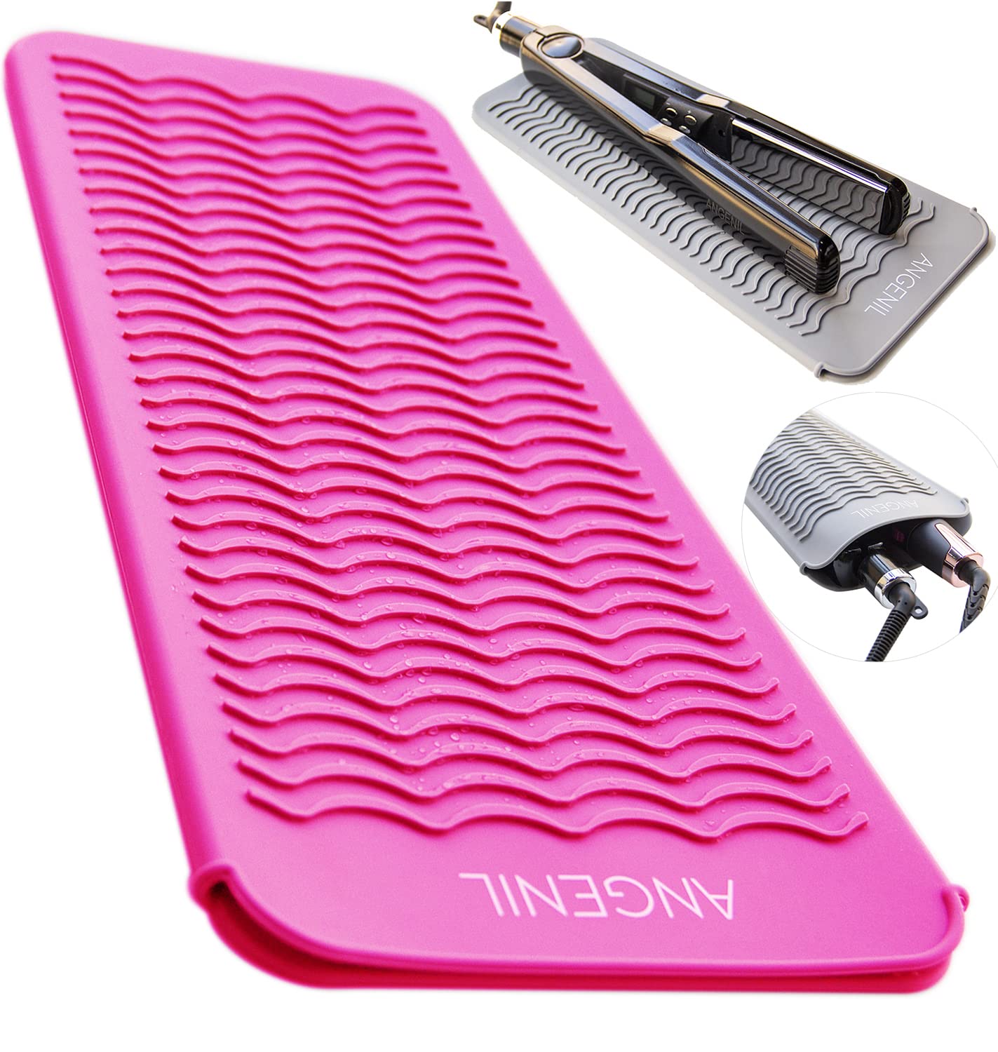 ANGENIL Resistant Silicone Mat Pouch for Hair Straightener Professional Beach Wave Curling Iron 2 in 1, Titanium Ceramic Flat Ir