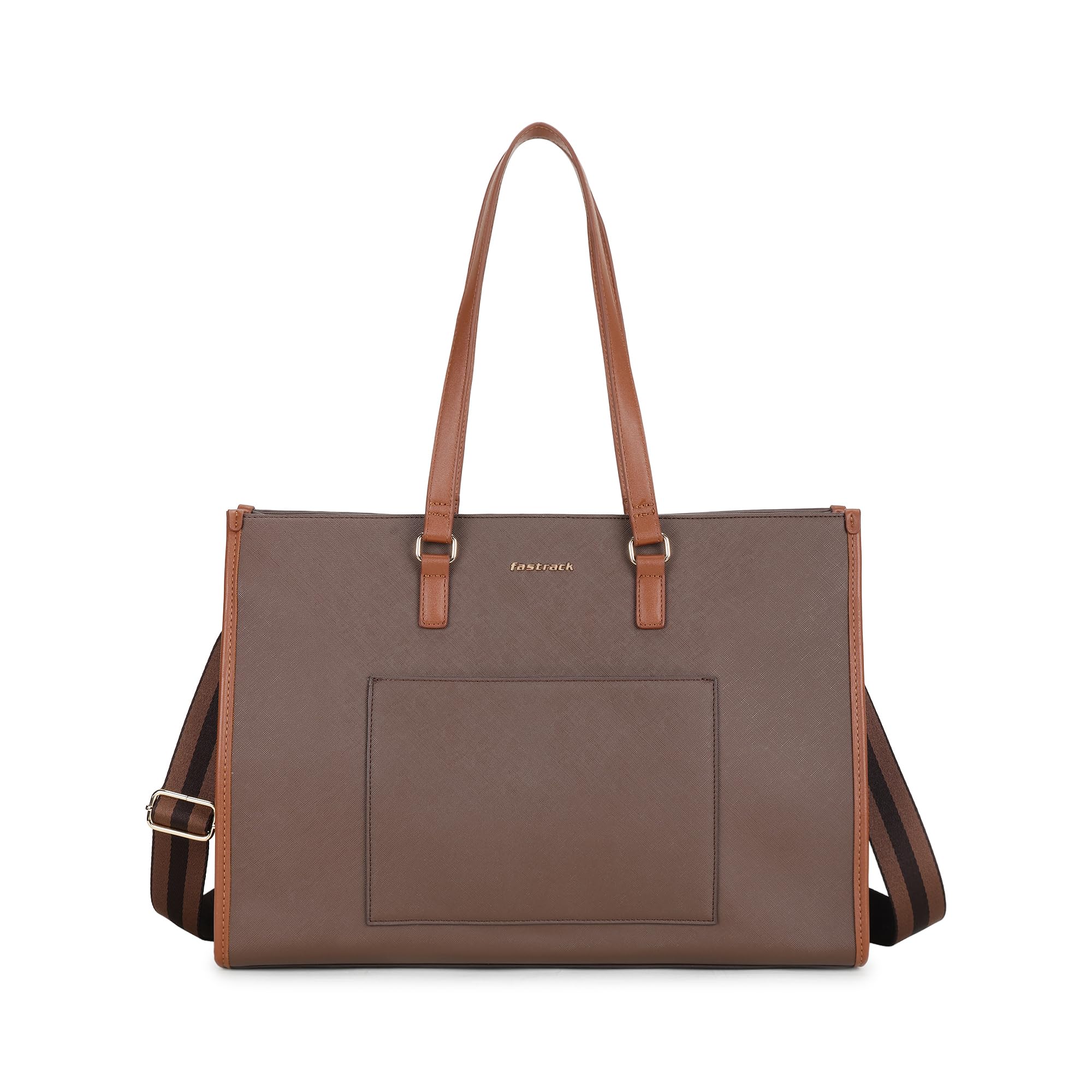 Fastrack Classic Work Tote Laptop Bag 15 | Chocolate Brown Faux Leather Tote |Padded Laptop Sleeve |Internal Organizer Pockets 