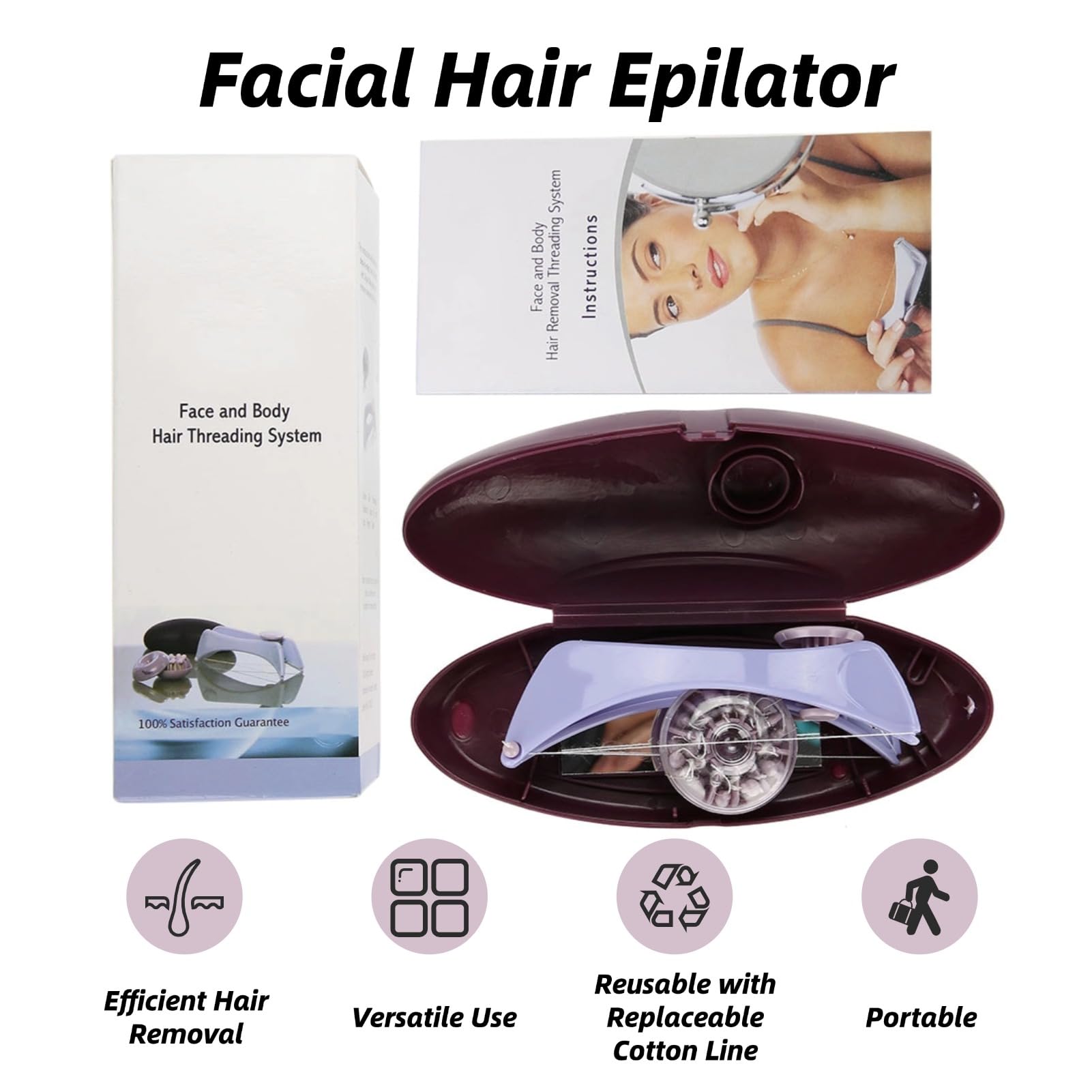 EIMSOAH Facial Hair Removal for Women, with Threading Removal Tool, Portable Size for Facial, Neck Hair (Glasses Box)