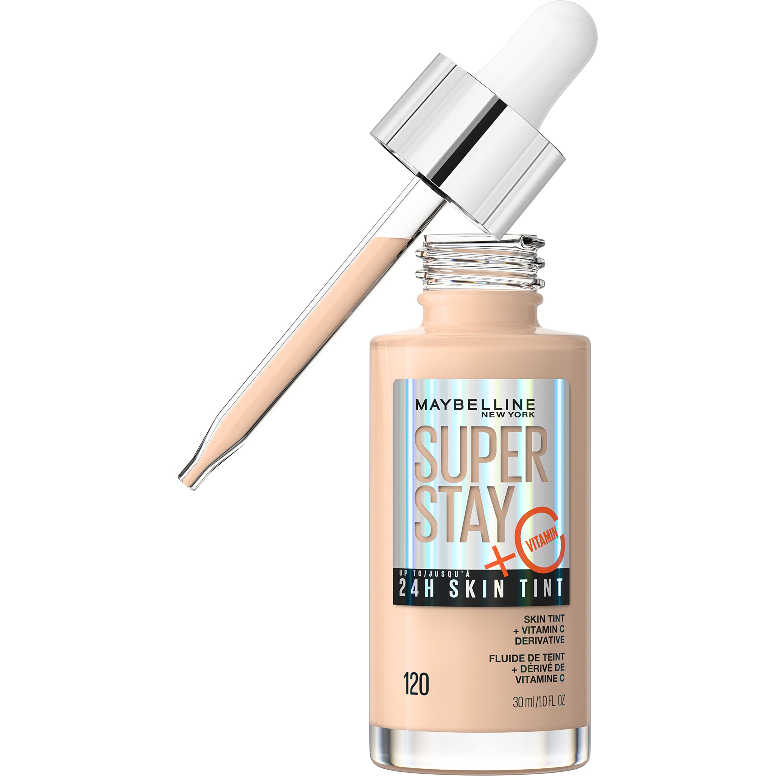 Maybelline Super Stay Up To 24Hr Skin Tint, Radiant Light-To-Medium Coverage Foundation, Makeup Infused With Vitamin C, 120, 1 C