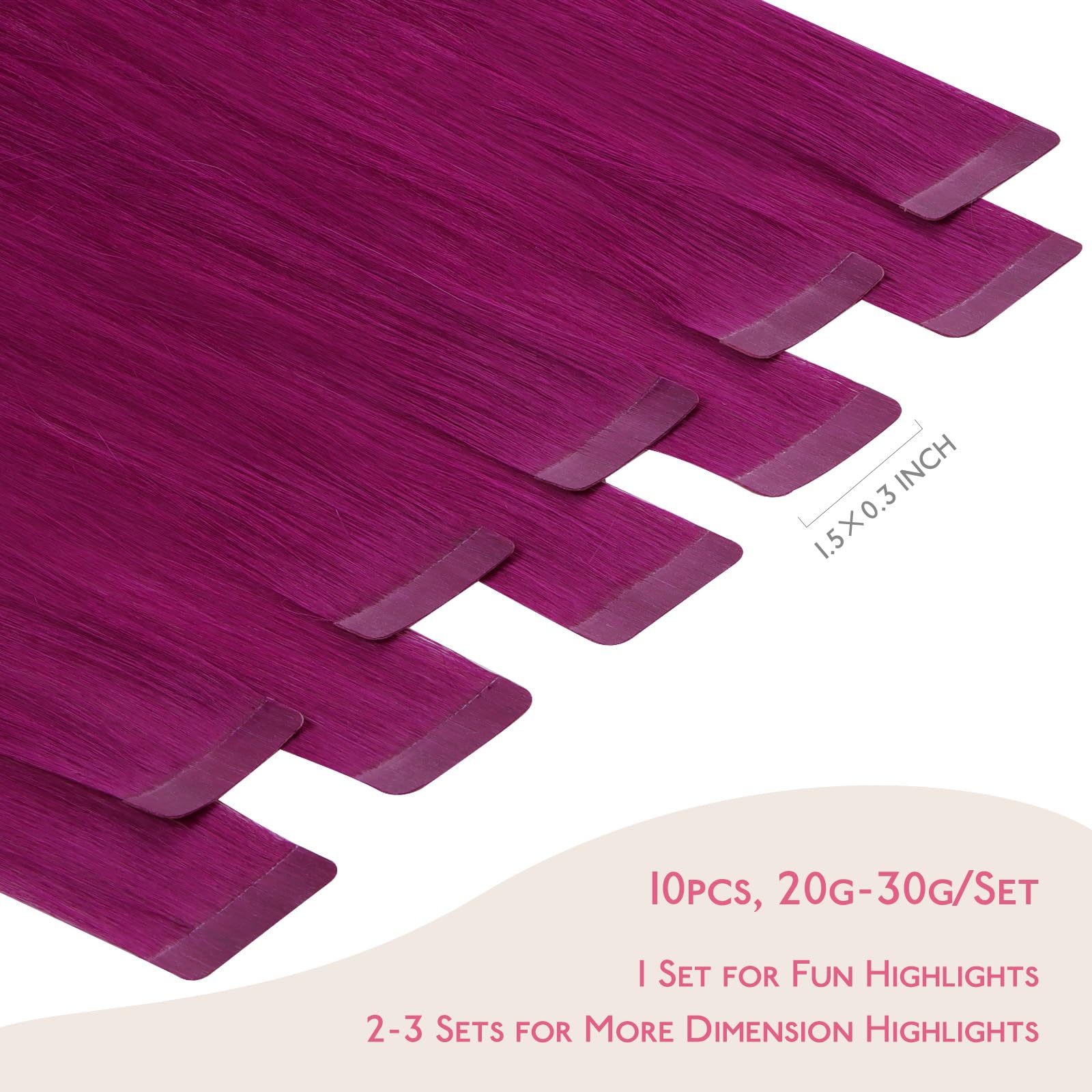 Wennalife Tape In Hair Extensions Human Hair Violet Tape In Extensions, 10Pcs 30G 26 Inch Remy Invisible Tape Ins Straight Color