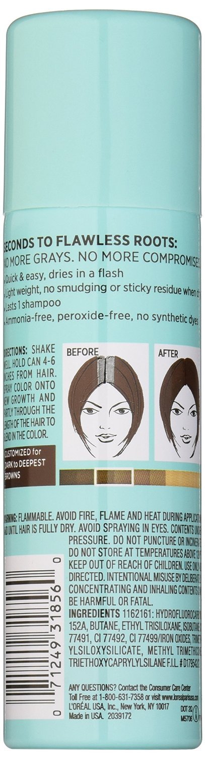 L'Oreal Paris Magic Root Cover Up Gray Concealer Spray, Dark Brown, 2 oz.(Packaging May Vary)