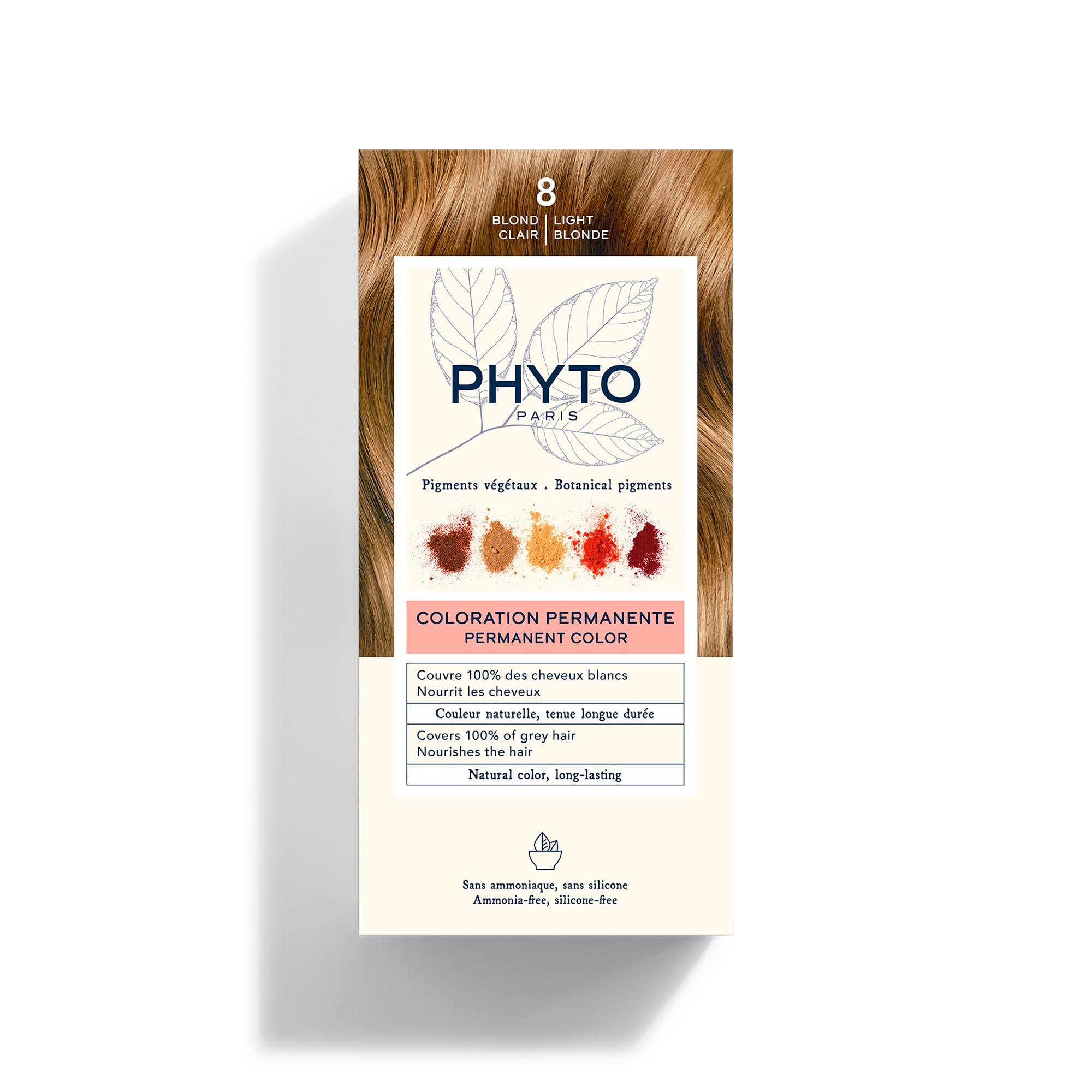 PHYTO Phytocolor Permanent Hair Color, Ammonia-free, 100% Grey Coverage, 0.42 oz, 8 Light Blonde