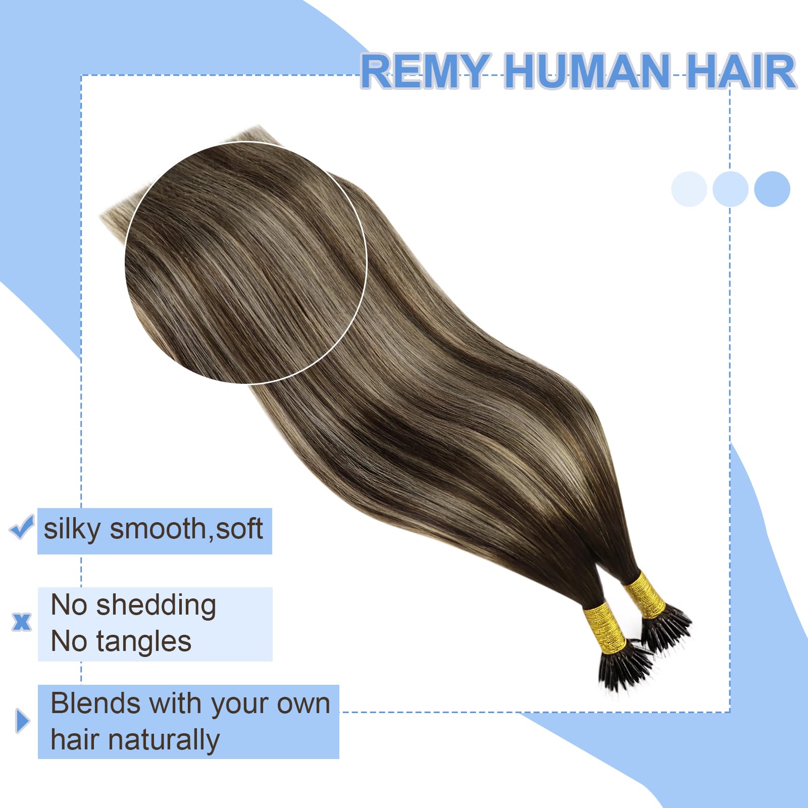 Youngsee Nano Bead Hair Extensions Human Hair Brown Balayage Nano Natural Hair Extensions Ombre Dark Brown With Ash Blonde Nano