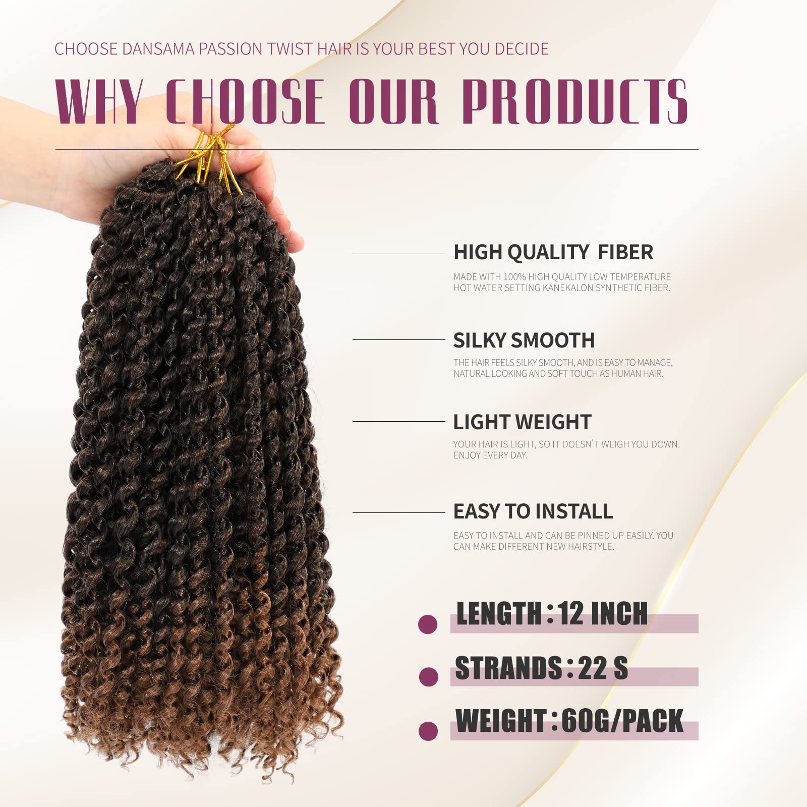 Dansama 7 Packs Passion Twist Hair Water Wave Braiding Hair For Butterfly Style Crochet Braids Bohemian Hair Extensions (12Inch