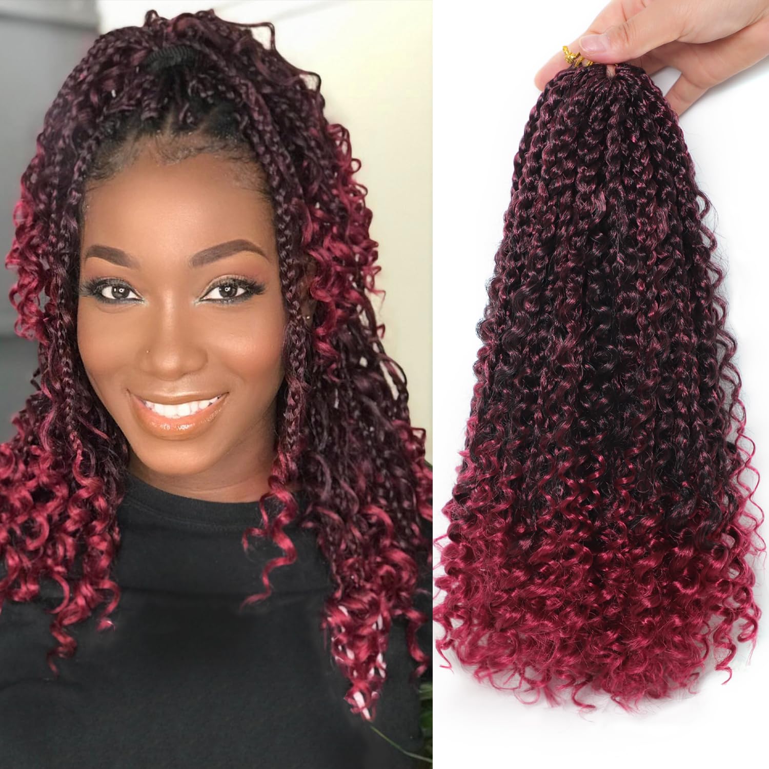 VIOLET 12 inch Goddess Crochet Box Braids Hair 7 Packs Boho Box Braids Crochet Hair with Curly Ends Prelooped Crochet Hair for B