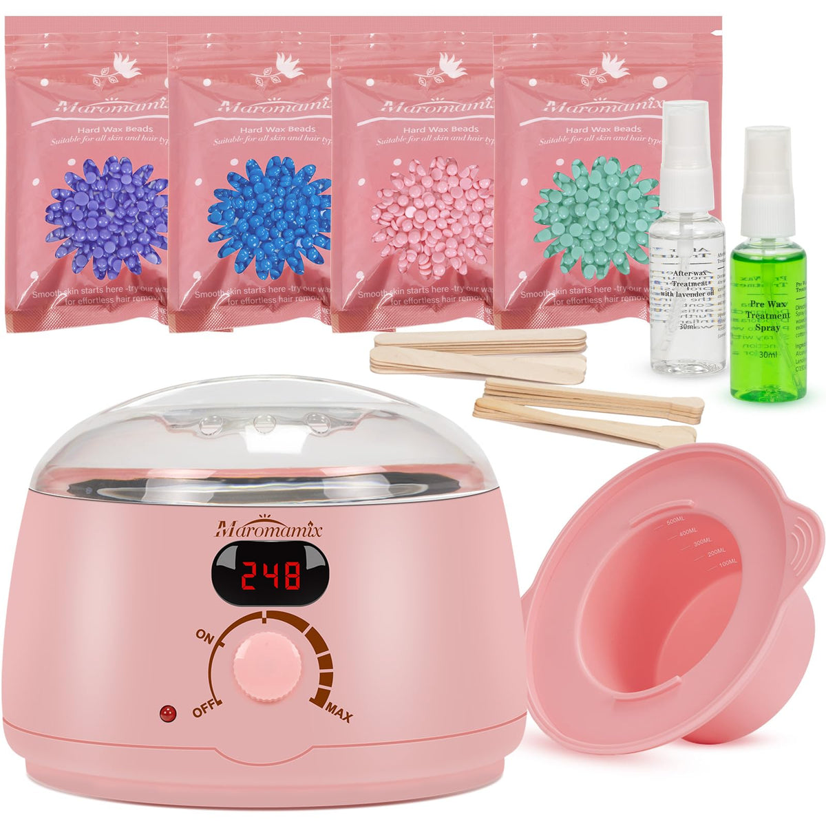 Waxing Kit -Digital Wax Warmer Machine for Hair Removal with 4 Packs of Hard Wax Beads & Silicone Wax Pot for Full Body, Legs, F