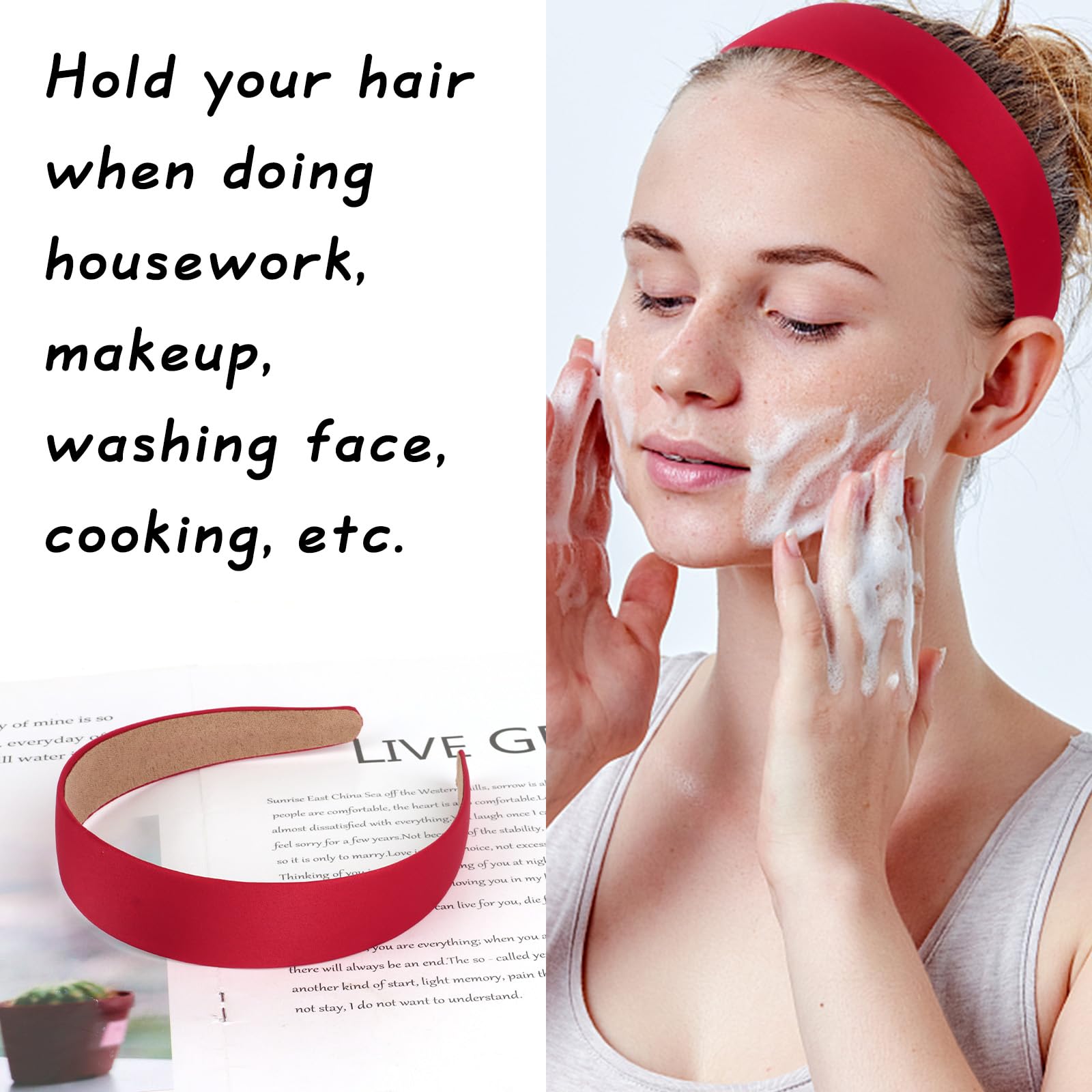 Wecoe 10Pcs Red Headbands Wide Satin Headbands Women Non Slip Fashion Plain Head Bands Solid Hair Bands Diy Christmas Hair Acces