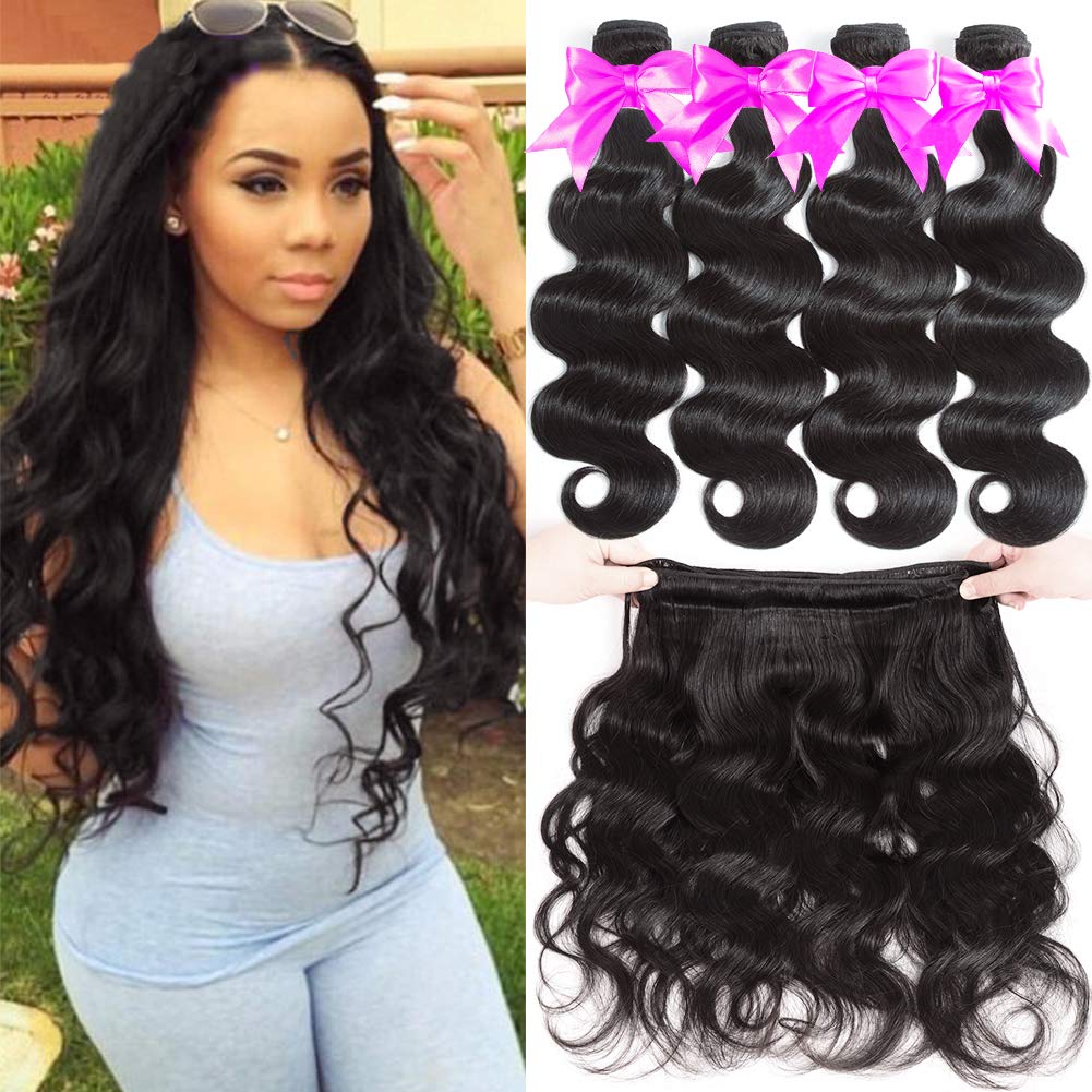 Flady Brazilian Virgin Hair Body Wave 10A Brazilian Hair Weaves 4 Bundles Virgin Human Hair Weaving Natural Black Color 95-100g/