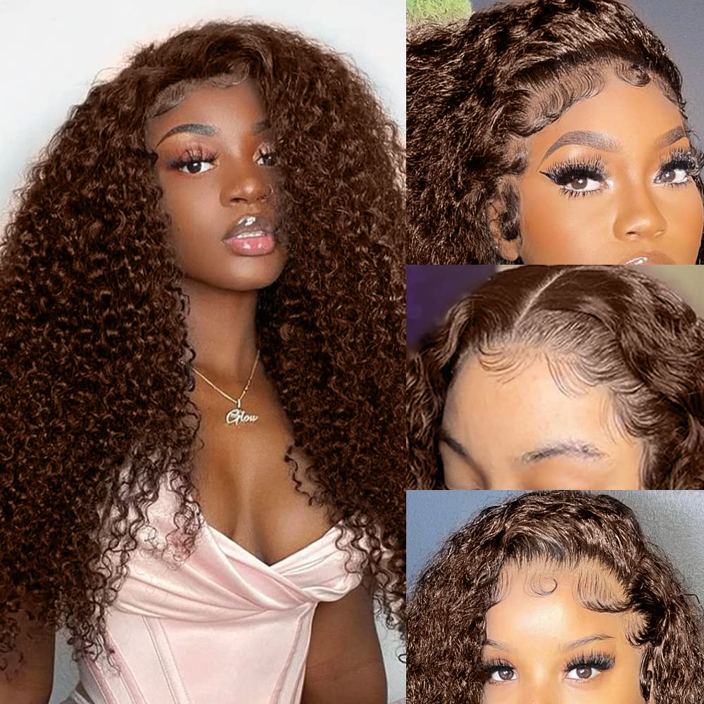 250% Density Mongolian Curly Lace Front Wigs Human Hair 13X6 Auburn Brown Hd Transparent Lace Front Wigs Human Hair For Women Wi