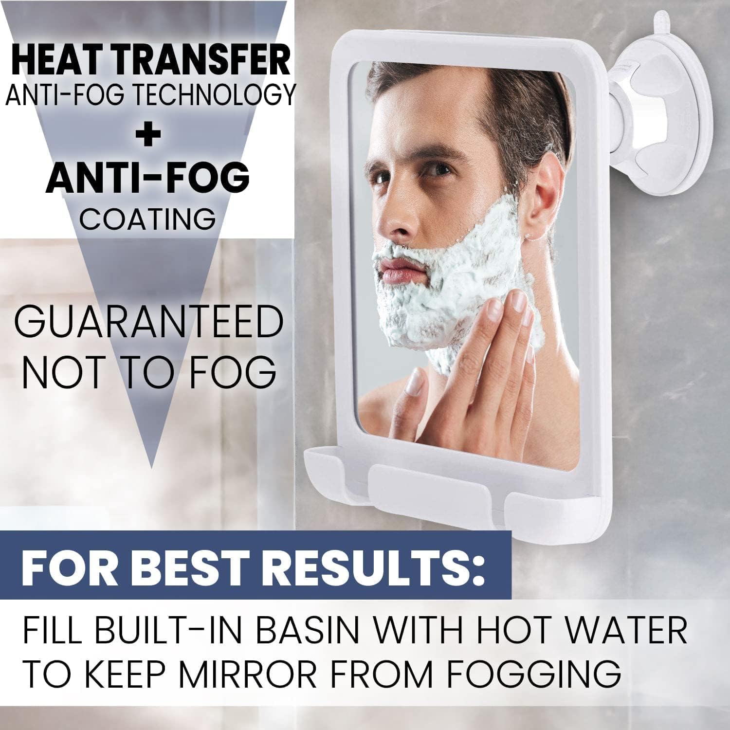 Mirrorvana Shower Shaving Mirror With Dual Anti Fog - Fogless Shatterproof Surface With Razor Holder And Strong 360 Suction Cup