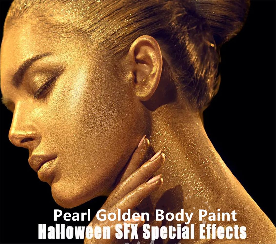 Go Ho Pearl Metallic Gold Body Paint Washable(2.37 Oz,70 Ml),Water Based Cream Pearl Gold Face Body Paint For Sfx Cosplay Costum