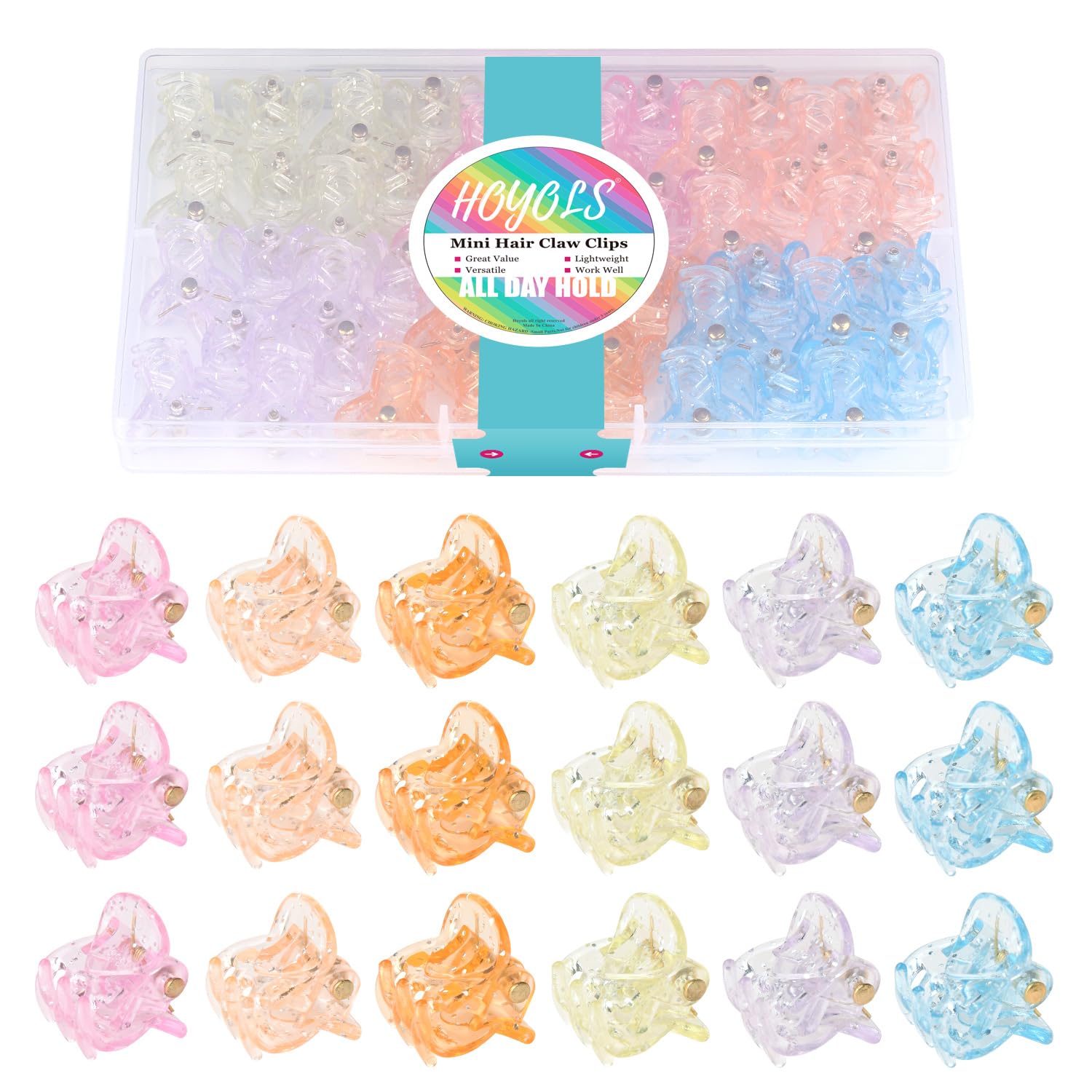 Hoyols Mini Small Hair Clip, Sparkle Clamp Tiny Colorful Claw Clip Jaw Cute Grip for Kids Baby Girls Toddler Women Curly Hair Cl