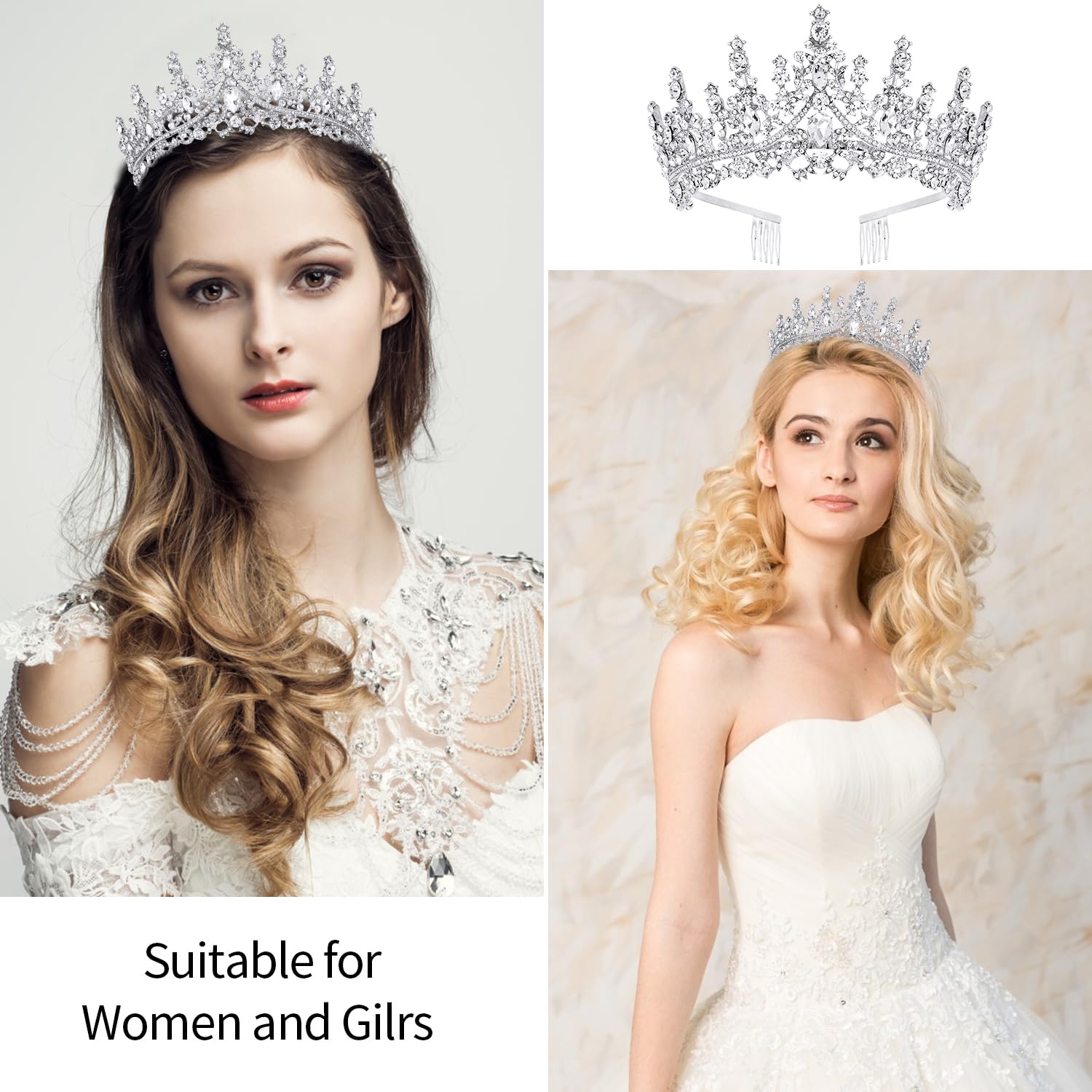 Velscrun Silver Crystal Birthday Queen Tiara Crowns For Women Girls Birthday Queen Headband Sash Elegant Princess Crown With Com