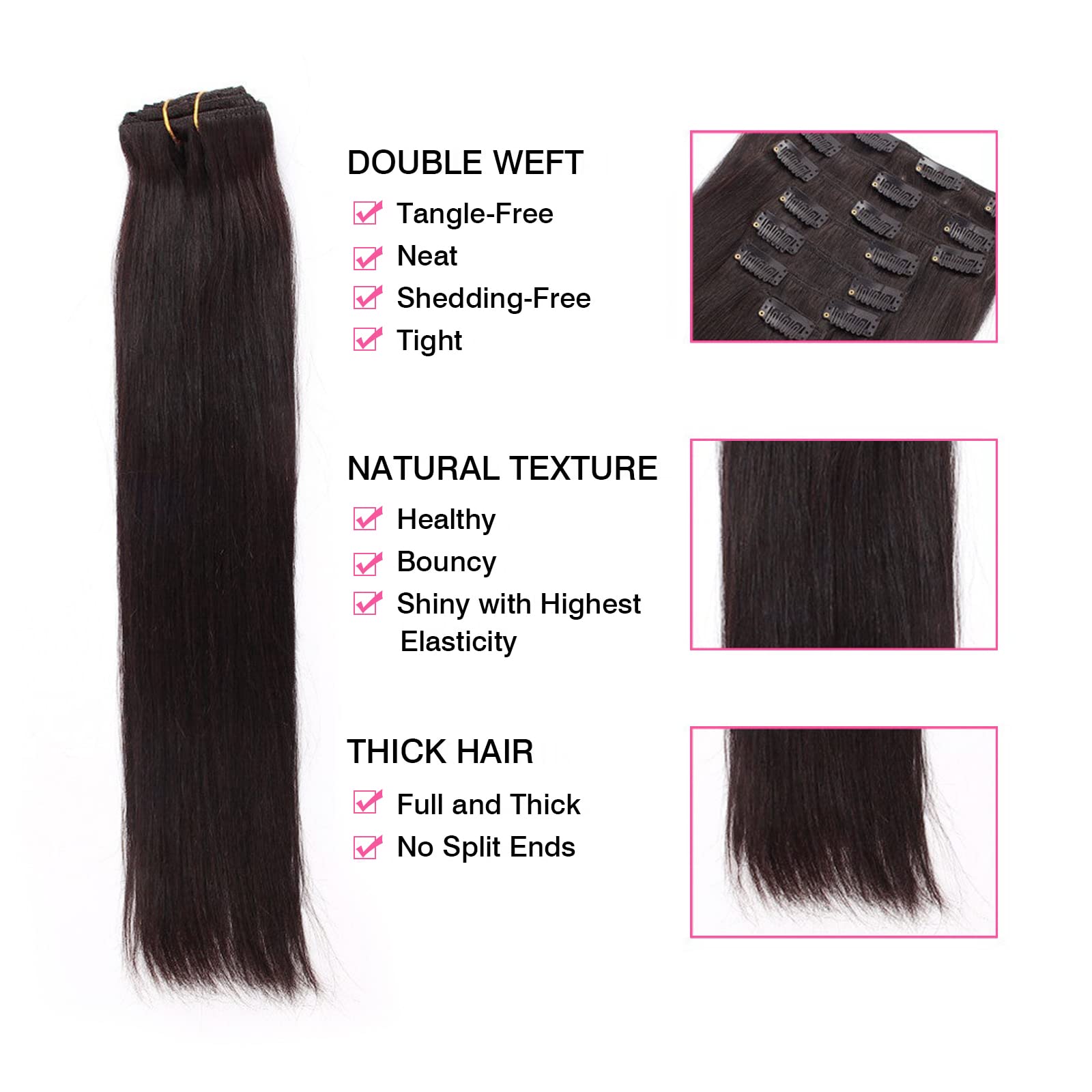 ABH AmazingBeauty Hair 20 Inch Silky Straight Clip in Hair Extensions for Black Women Straight Double Weft Thick Remy Hair Exten