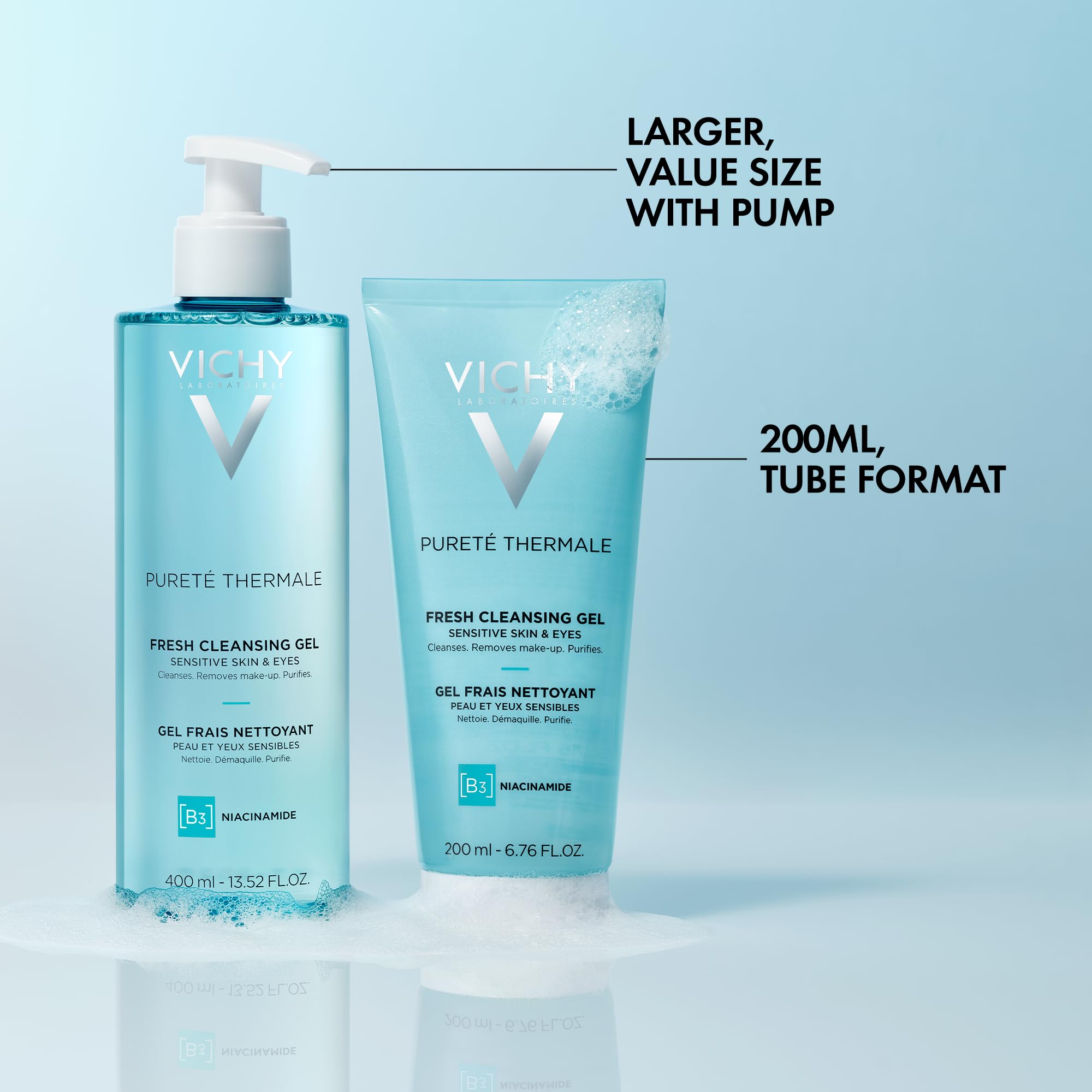 Vichy Puret   Thermale Fresh Cleansing Gel | Formulated With Glycerin & Niacinamide | Gentle Gel Cleanser & Makeup Remover | Rem