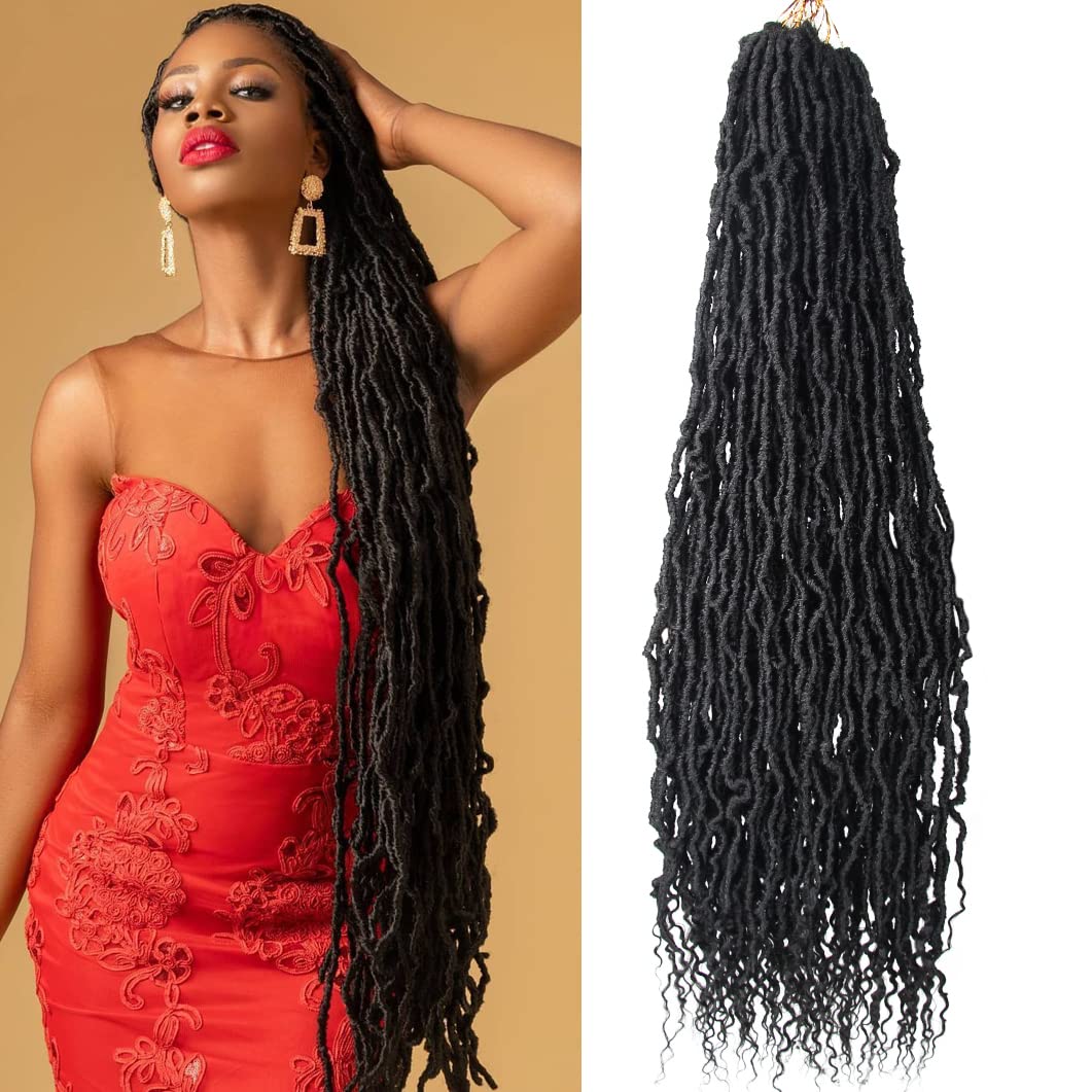 BOHOBABE 36 Inch New Faux Locs With Curly End 6 Packs Soft Locs Crochet Hair 72 Strands Long Natural Black Crochet Braids (6Pack