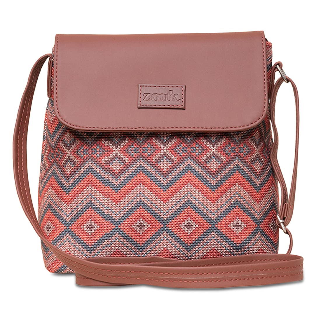ZOUK Gwalior Weaves Motif Printed Womens Hand Crafted Vegan Leather Multicolour Flap Sling Bag