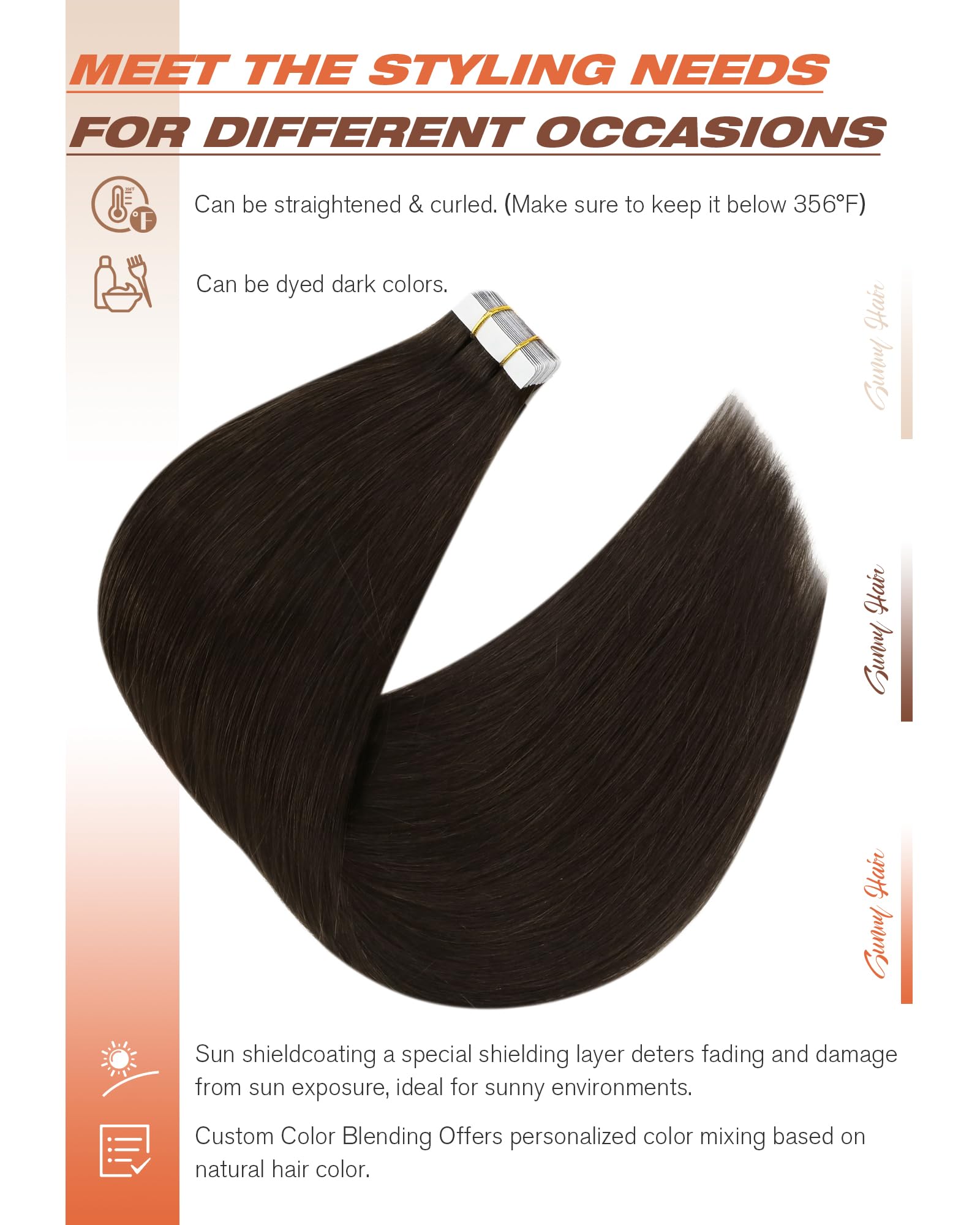 Sunny Hair Tape in Hair Extensions Real Human Hair Invisible Remy Hair Extensions Tape ins for Women Dark Brown 20 inch 20Pcs 50