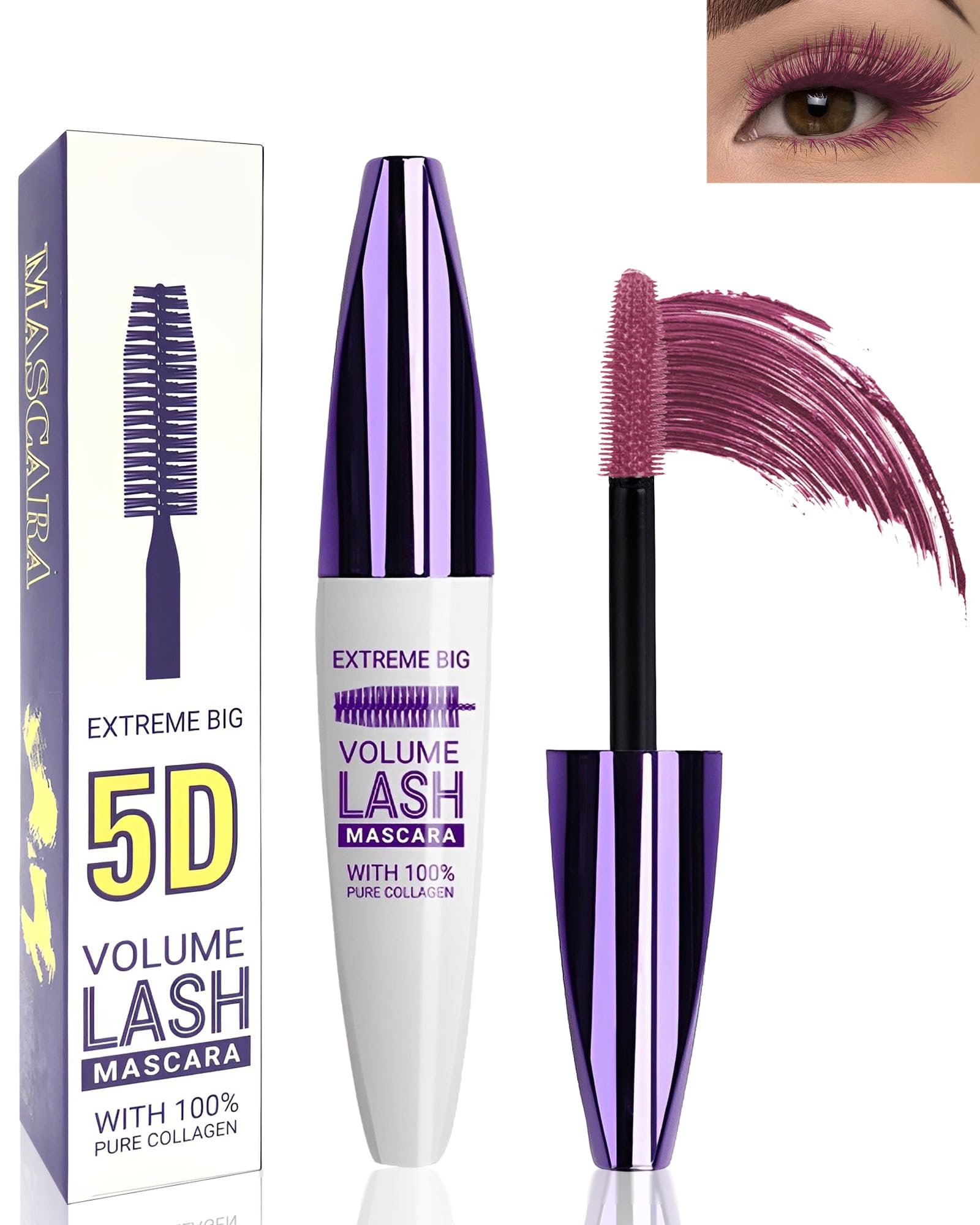 5D Burgundy Mascara For Eyelashes-1Pcs Longlasting Waterproof Smudge-Proof Colored Tubing Mascara Volume And Length, Volumizing