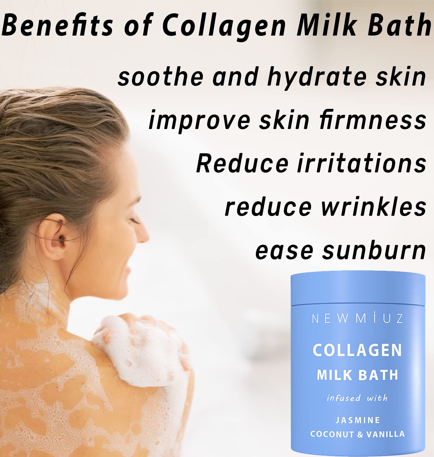 Creamy Coconut Collagen Milk Bath Soak Powder Moisturize & Soften Skin - Vanilla Jasmine Luxury Spa Bubble Bath Salt Mother'S Bi
